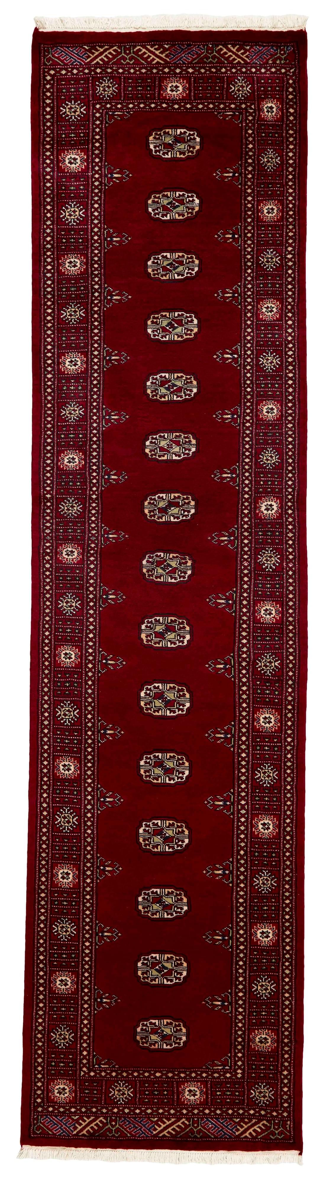 red oriental runner with traditional gul pattern