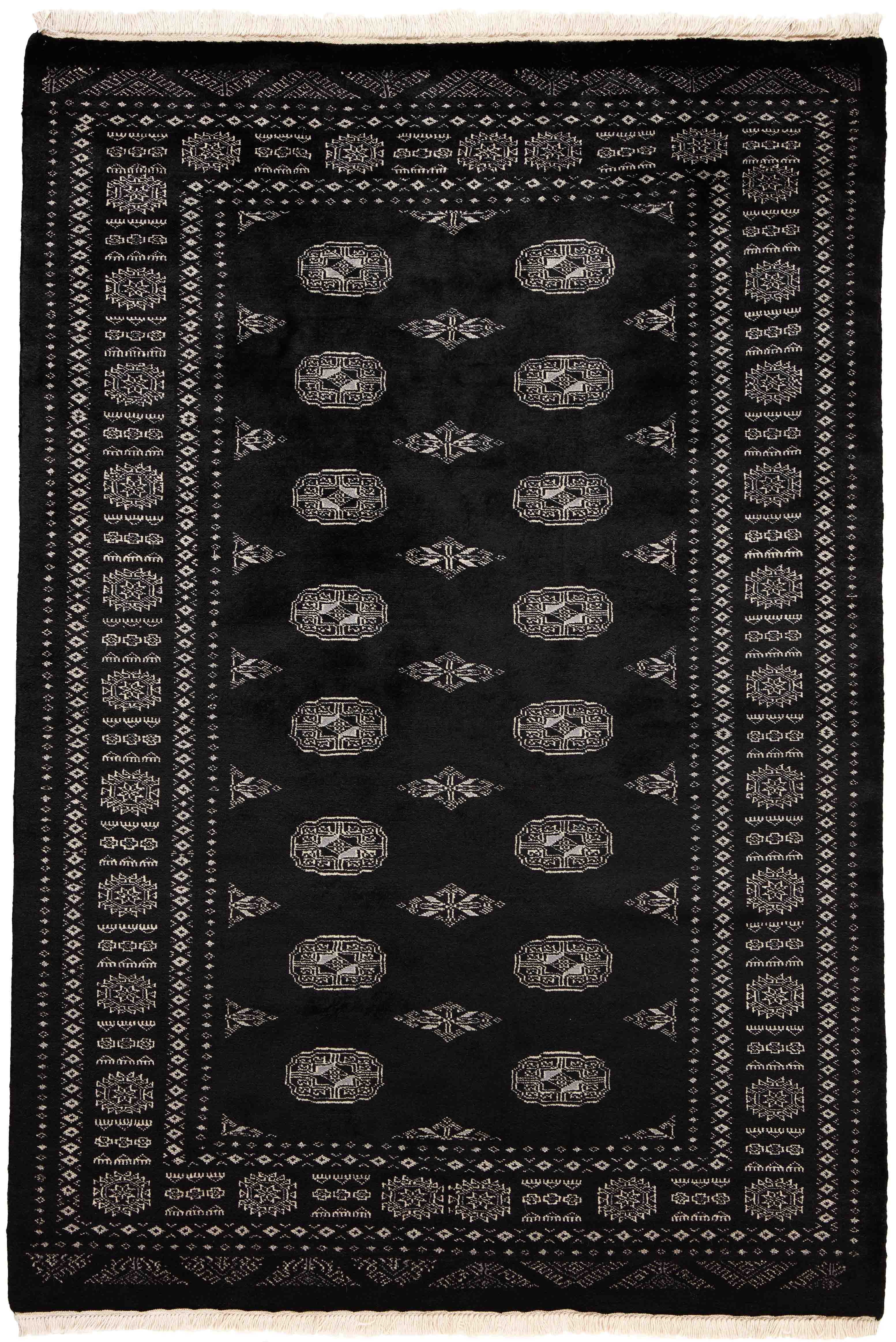 black oriental rug with traditional pattern