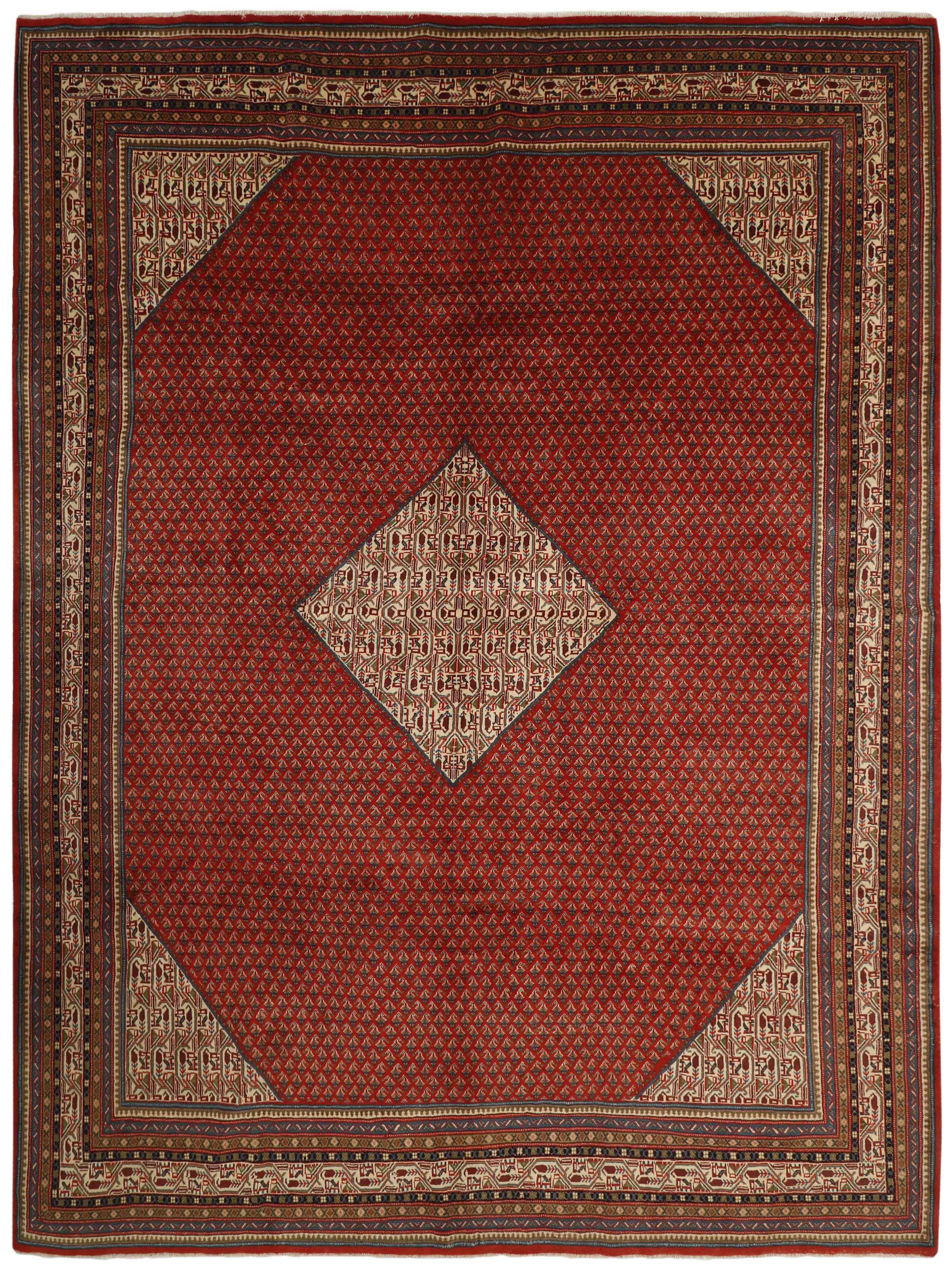 authentic persian rug with all-over traditional design in red, beige and blue