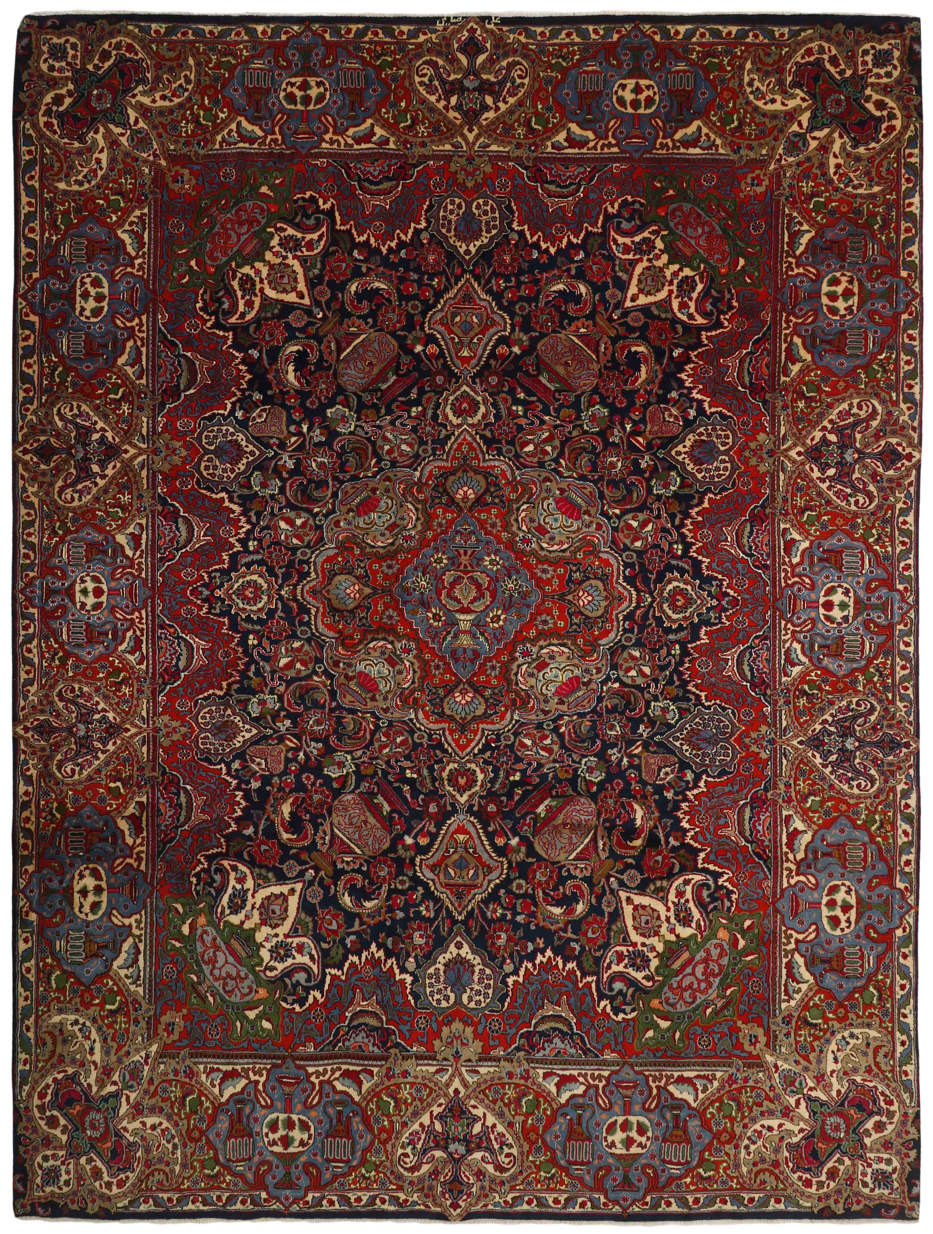 Authentic persian rug with a traditional floral design in red