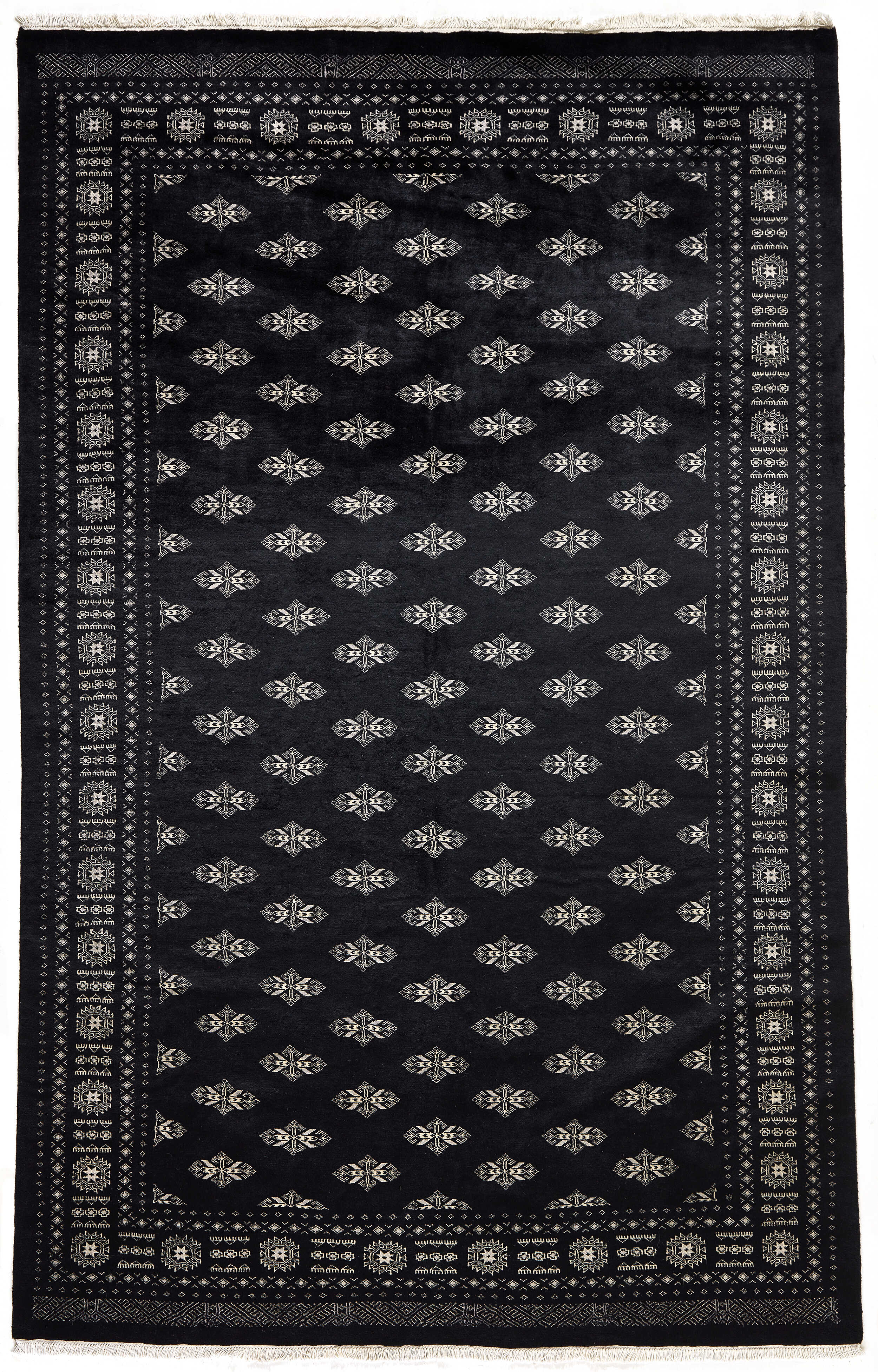 black oriental rug with traditional pattern