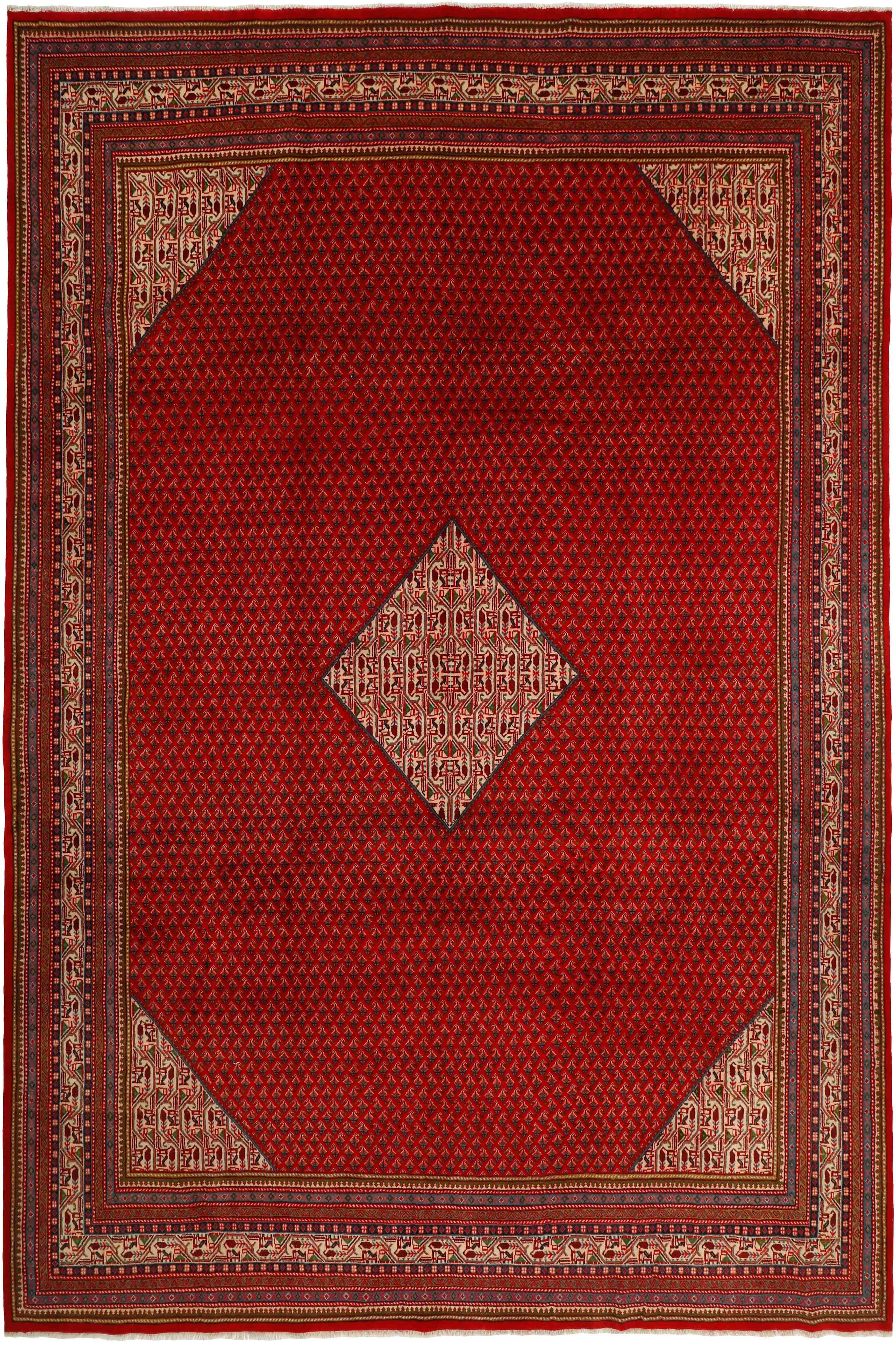 authentic persian rug with all-over traditional design in red, beige and blue