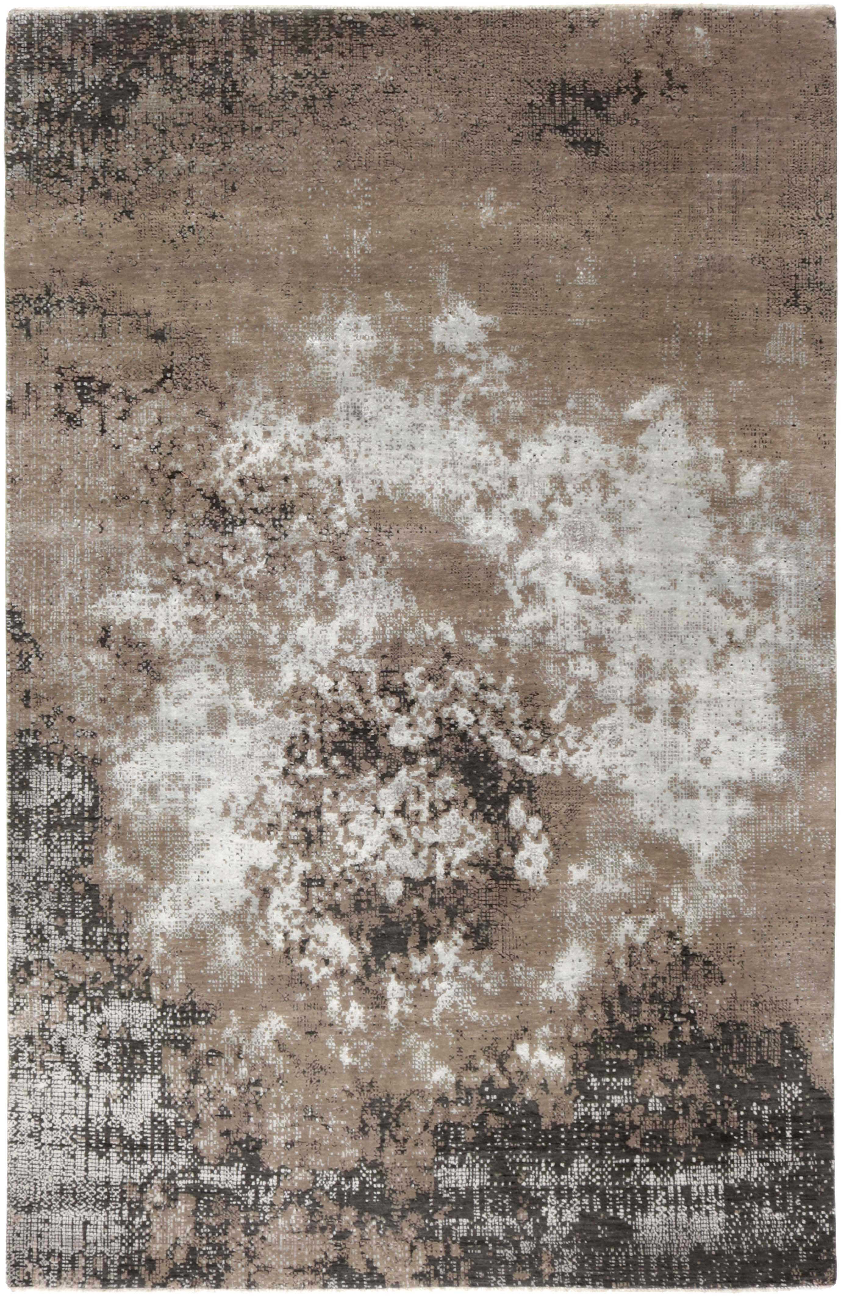 Large area rug with abstract design in grey and taupe