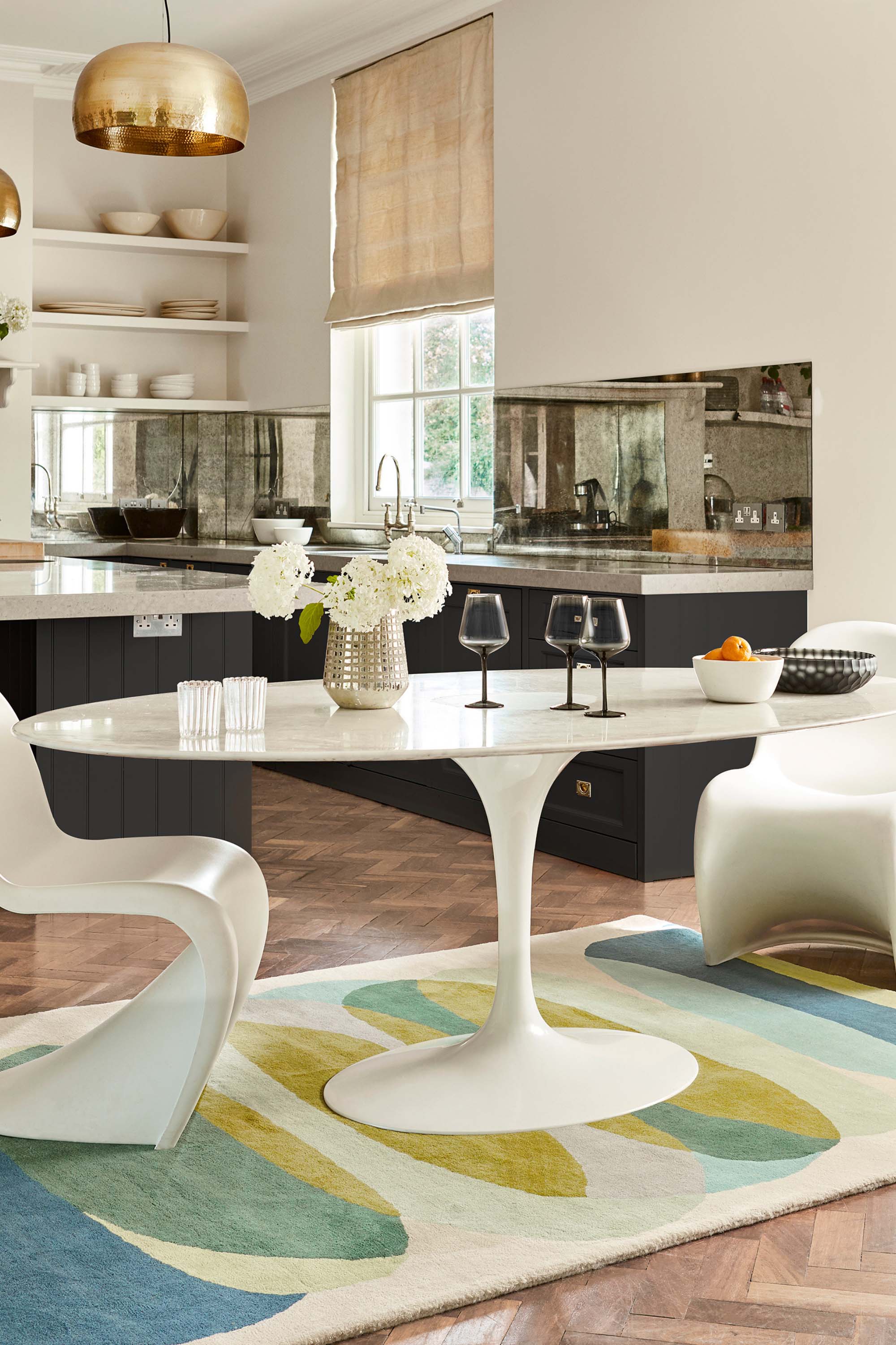 green wool rug with astract design