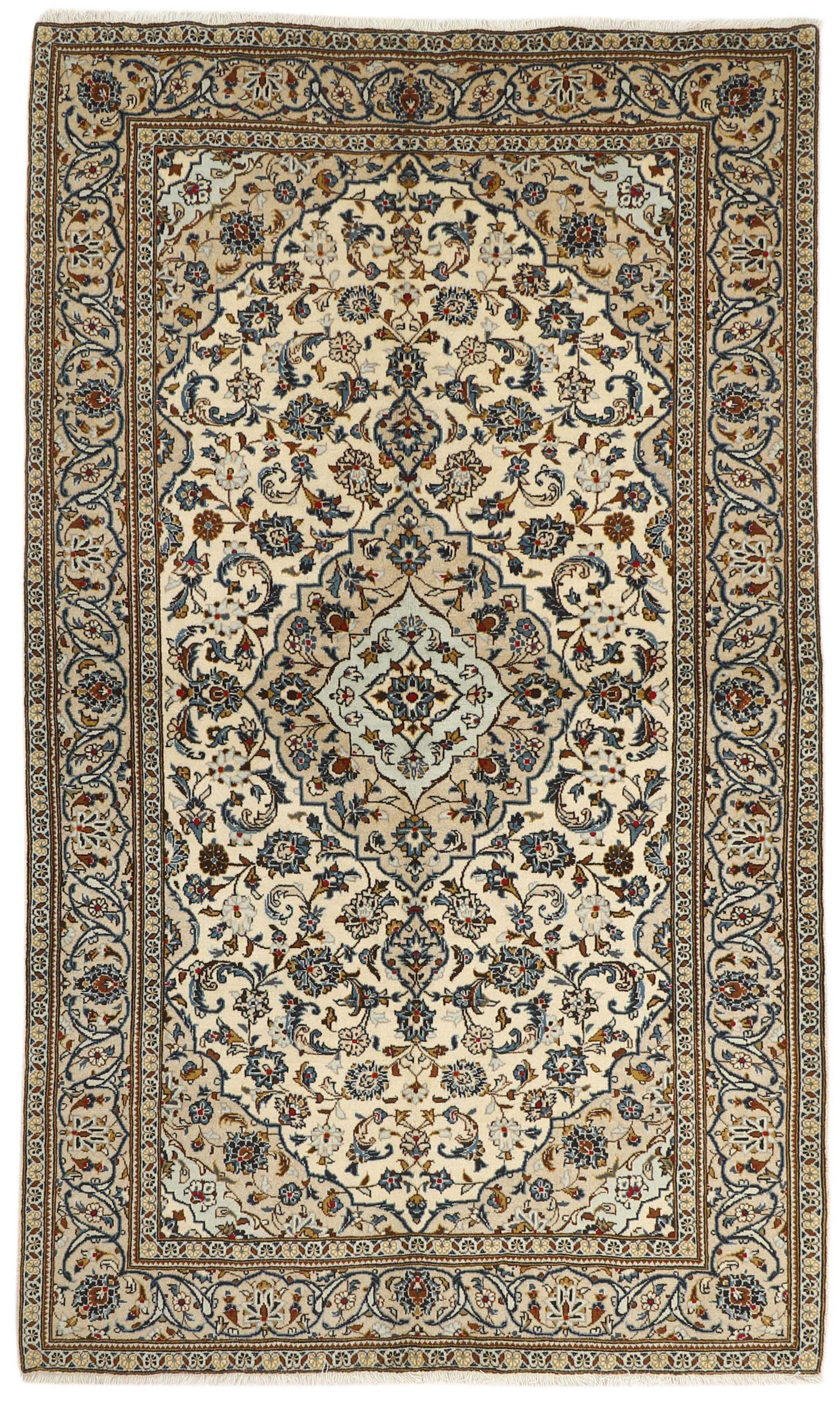 Authentic persian rug with traditional floral design in beige and blue