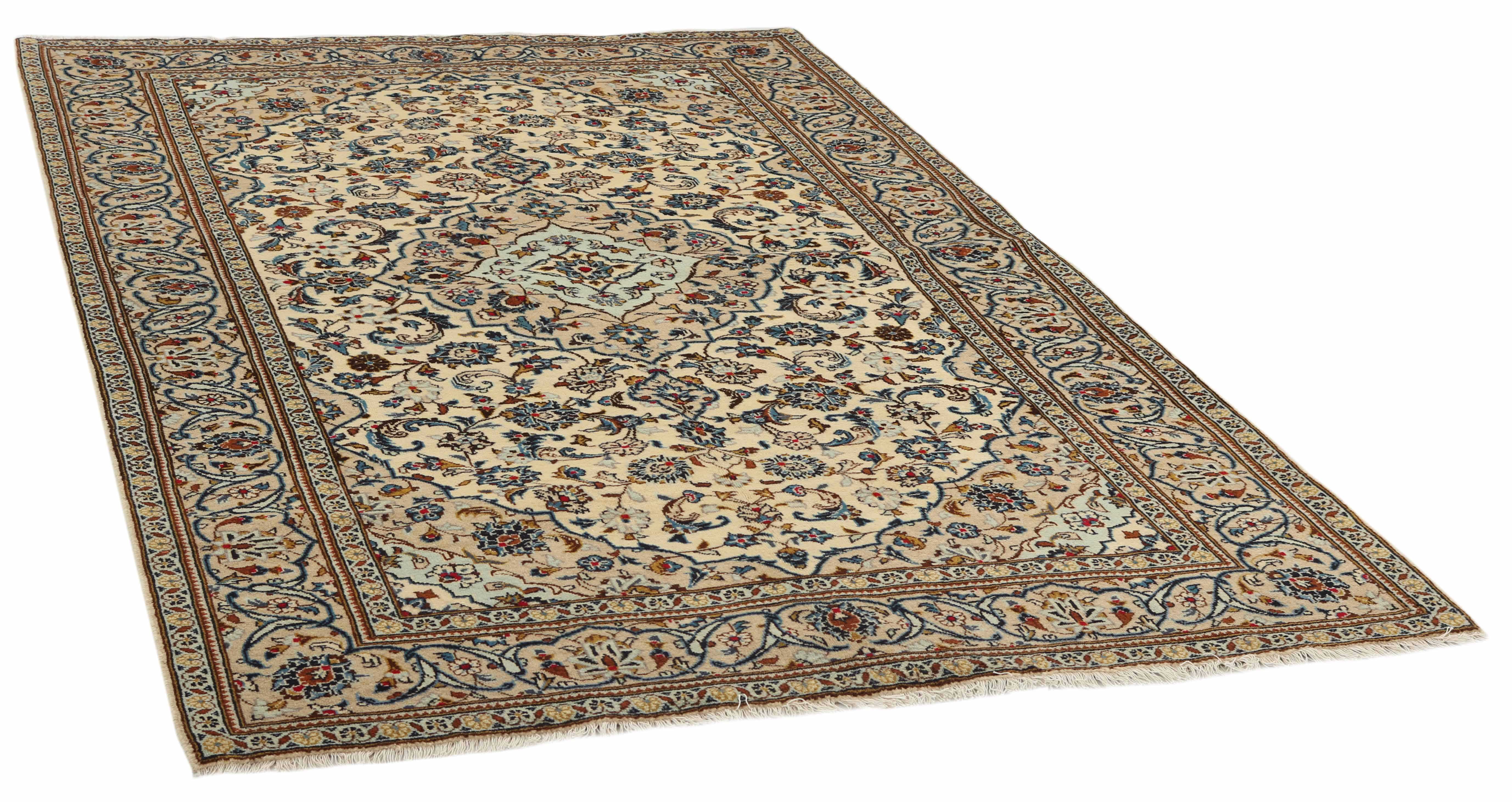 Authentic persian rug with traditional floral design in beige and blue