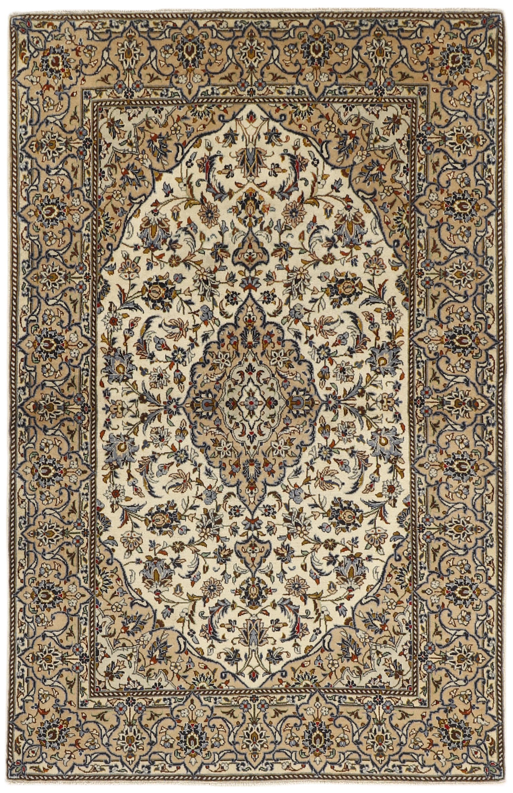 Authentic persian rug with traditional floral design in beige and blue