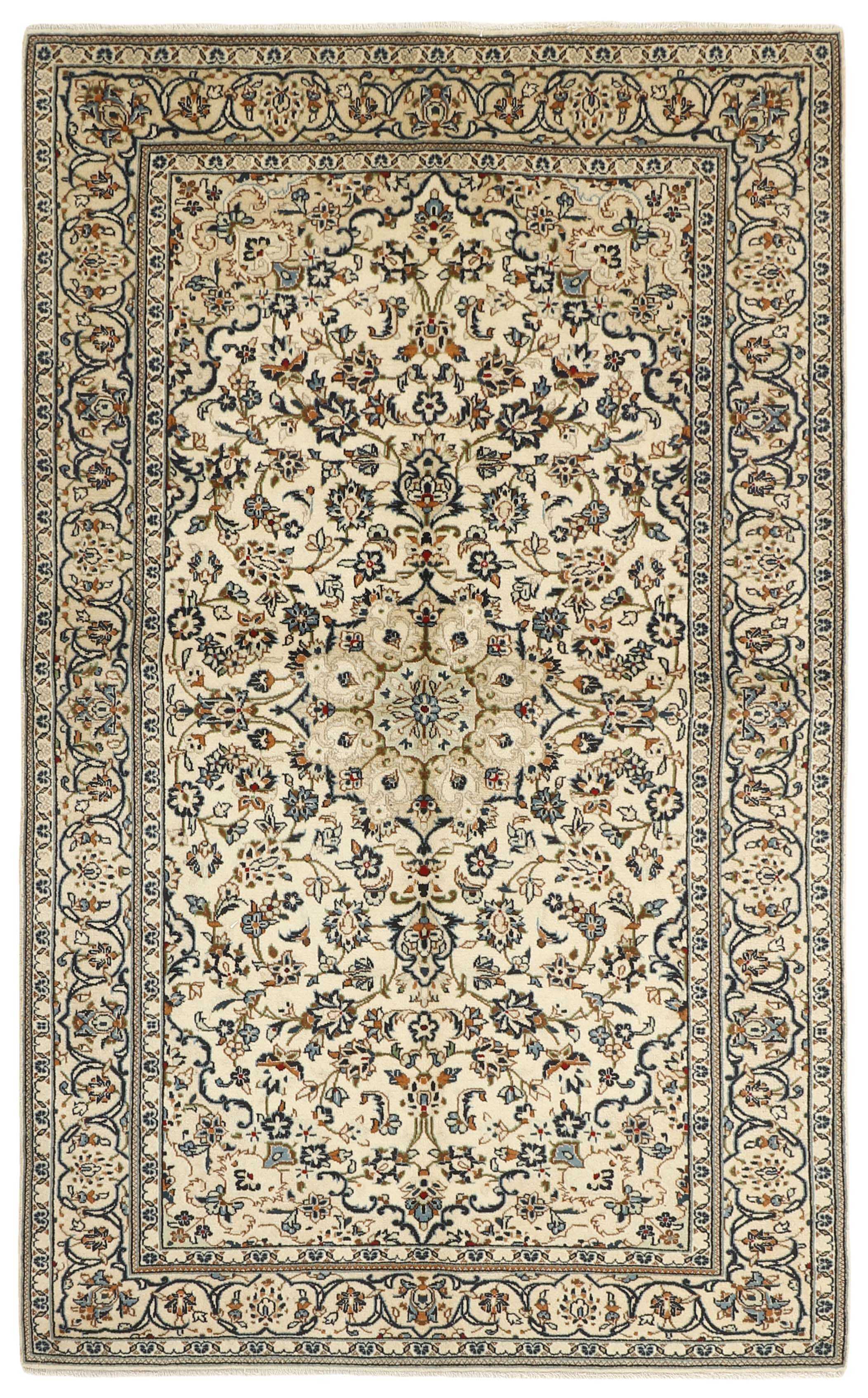 Authentic persian rug with traditional floral design in beige and blue