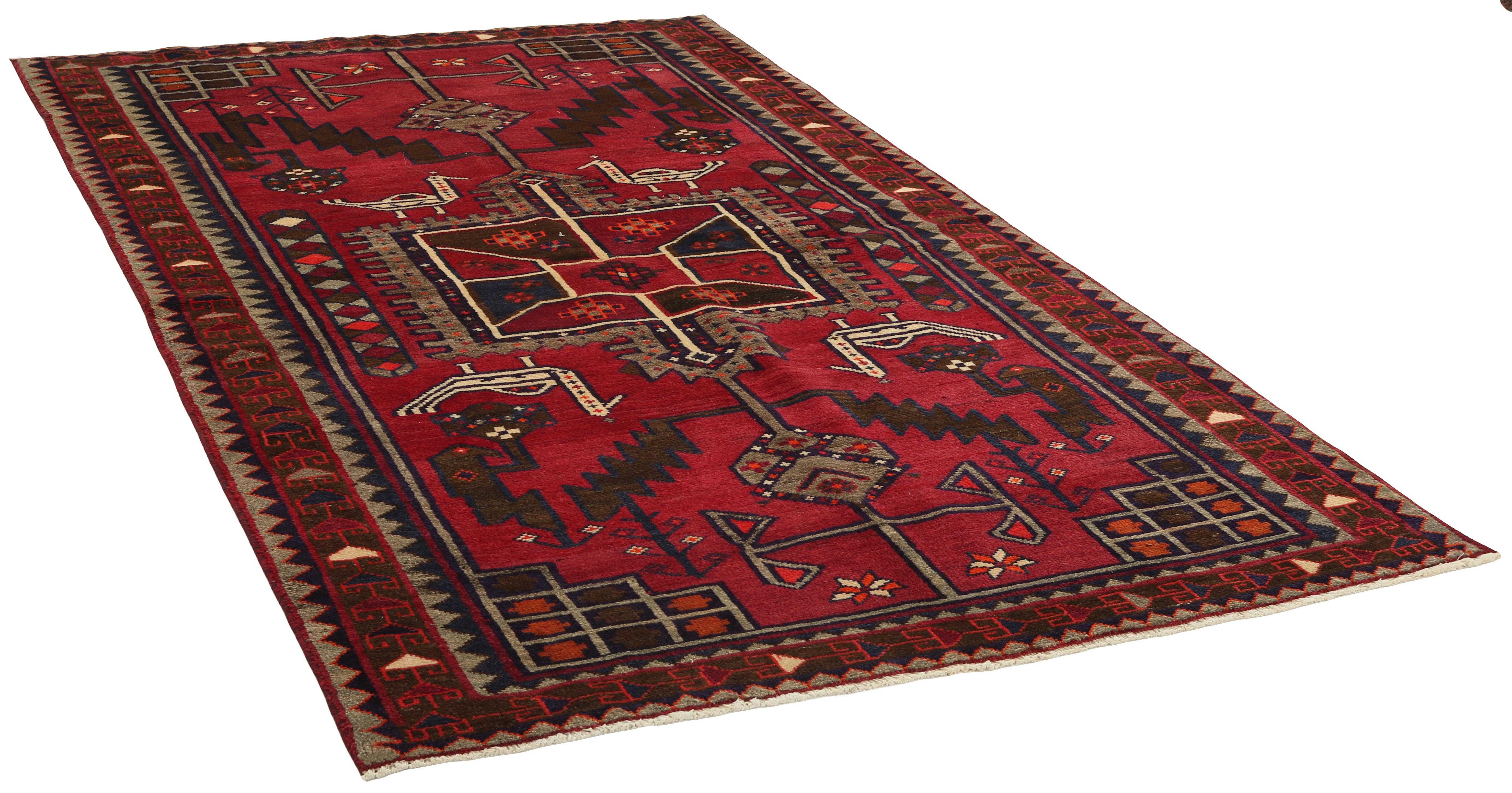 Red and white persian rug with traditional tribal geometric pattern