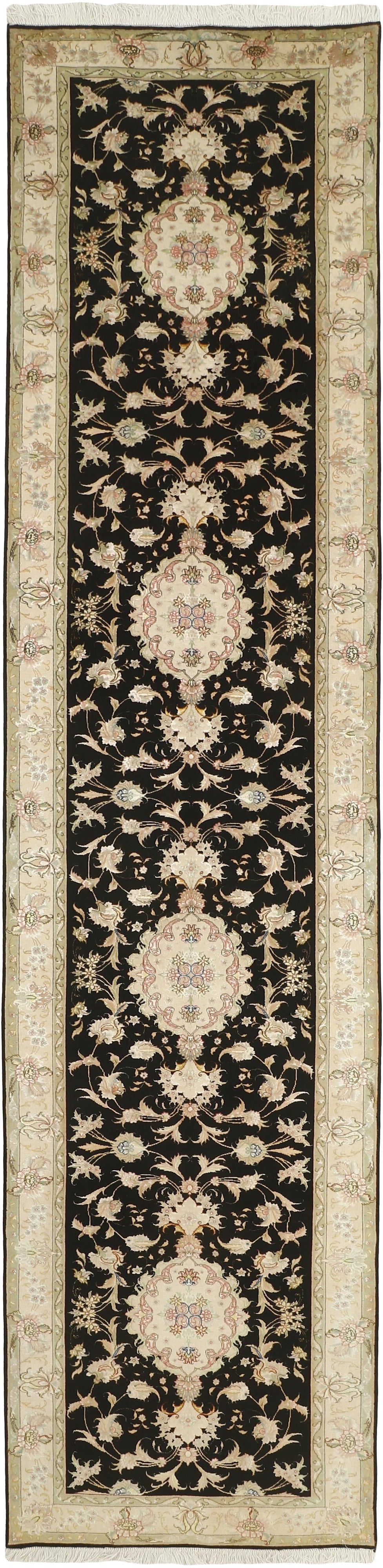 Authentic persian runner with traditional floral design in red, blue and black