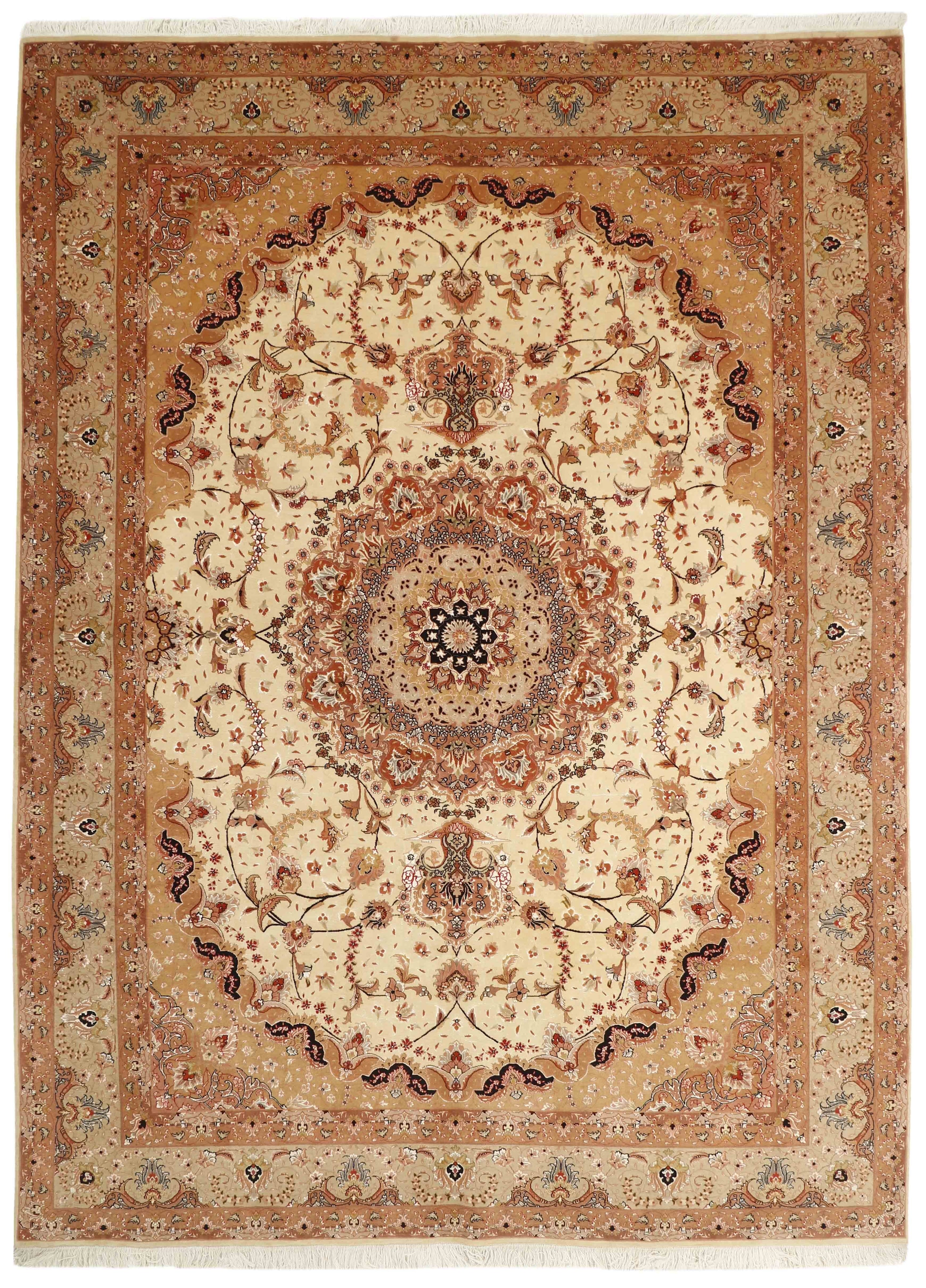 Authentic persian rug with traditional floral design in red, blue and beige