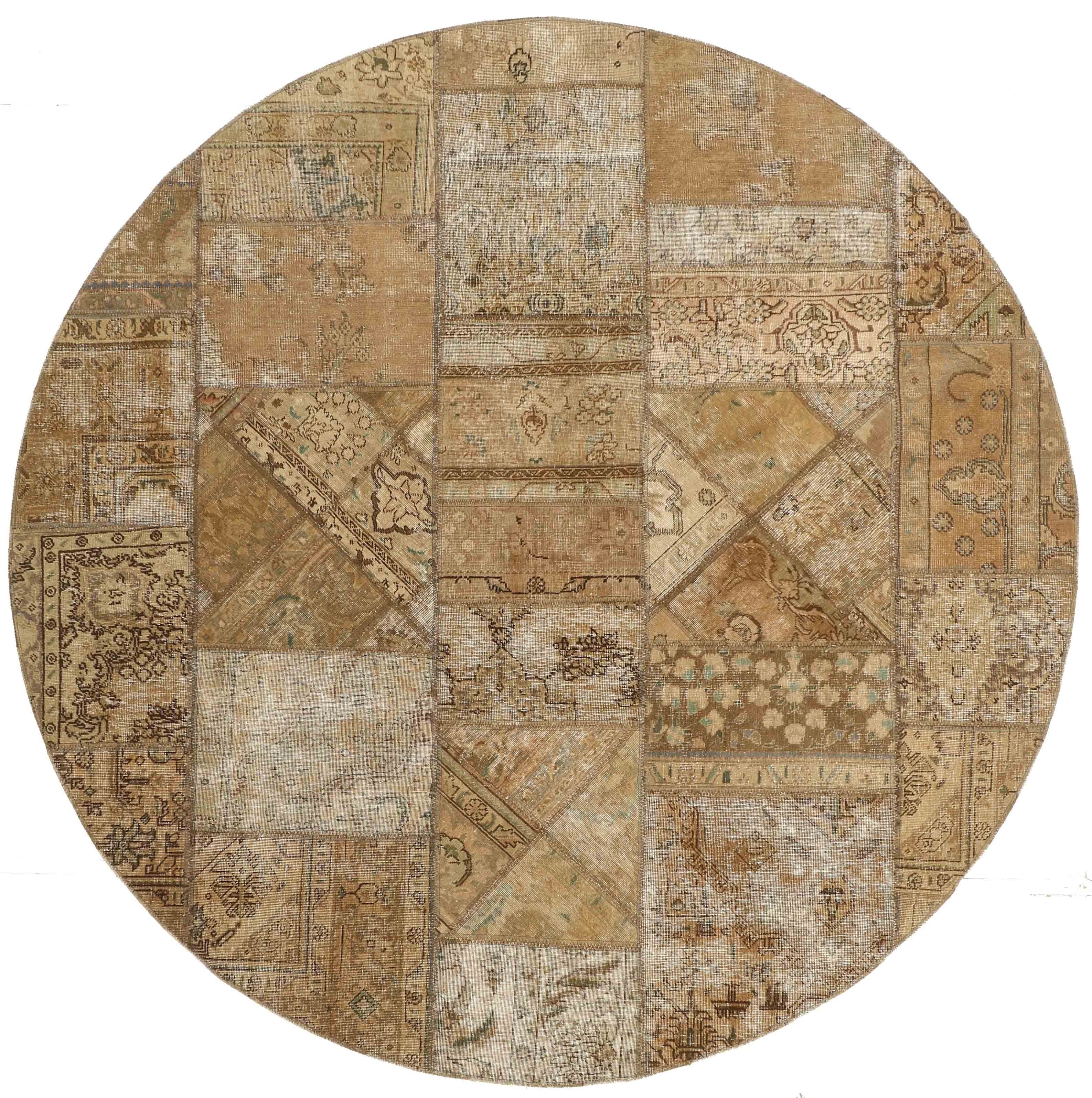 Authentic beige patchwork persian circle rug