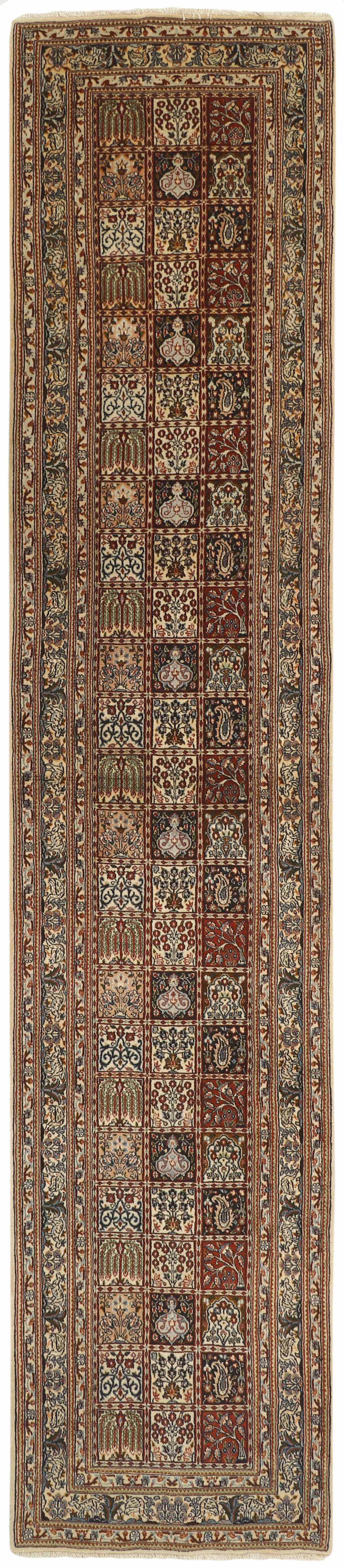 authentic persian runner with floral pattern in beige, grey and red