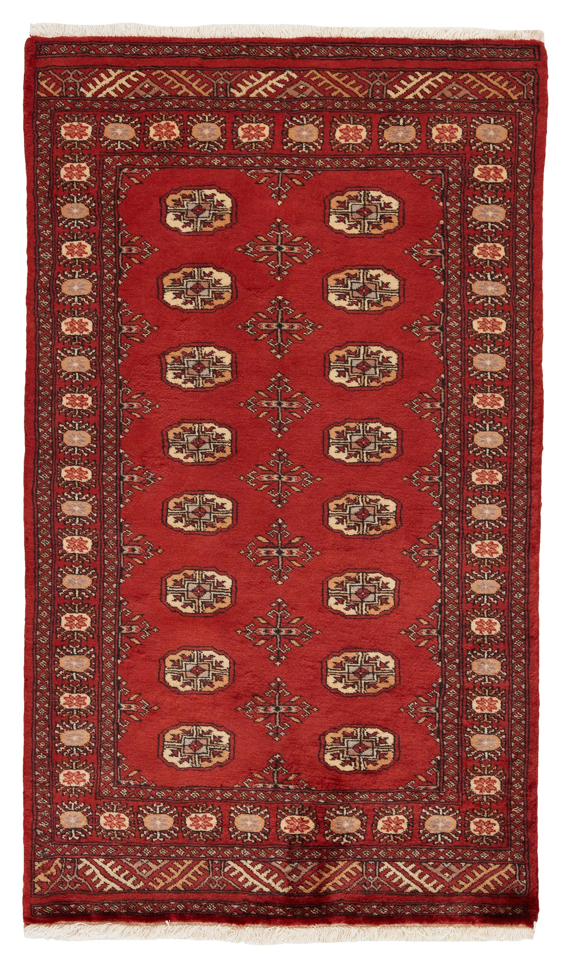 red oriental rug with traditional pattern
