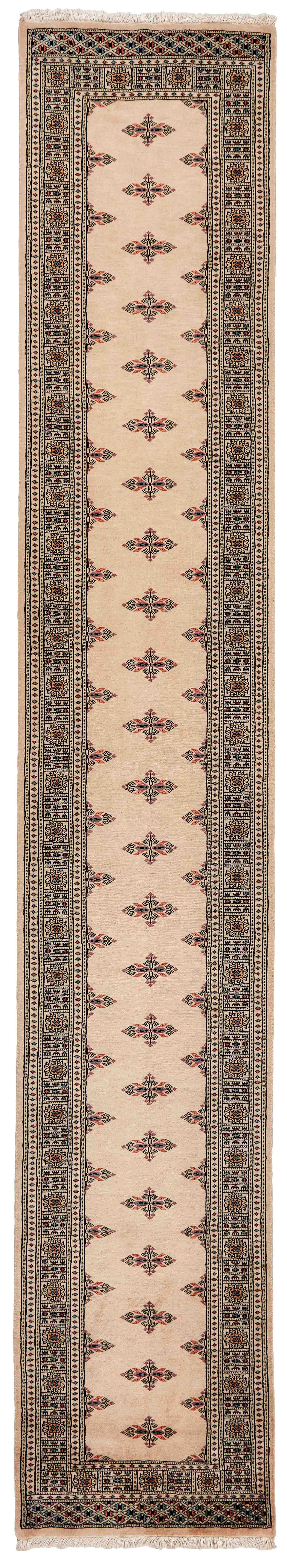 beige oriental runner with traditional gul pattern