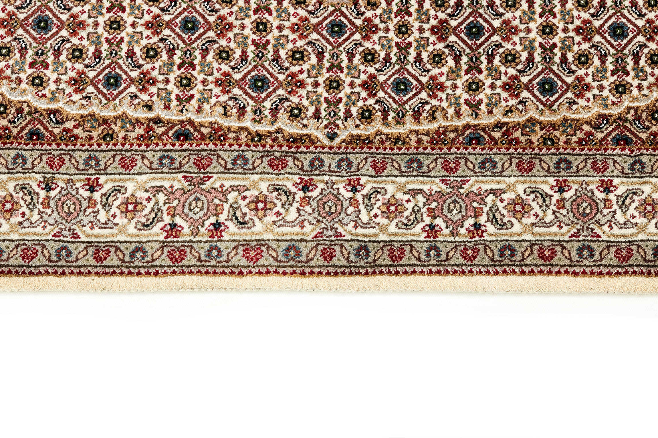 Authentic Oriental rug with traditional geometric and floral design in red