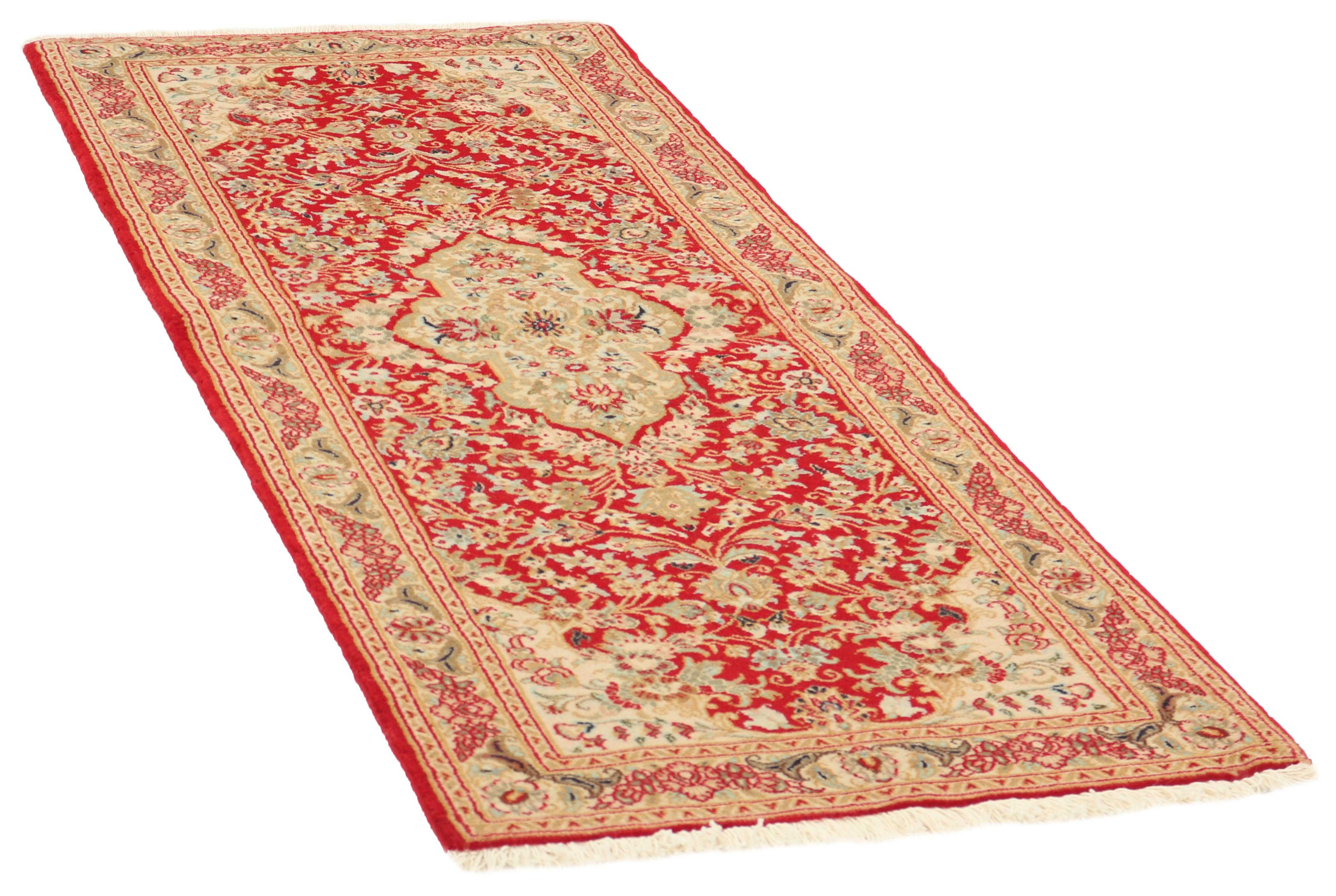 Authentic persian runner with a traditional floral design in red and beige