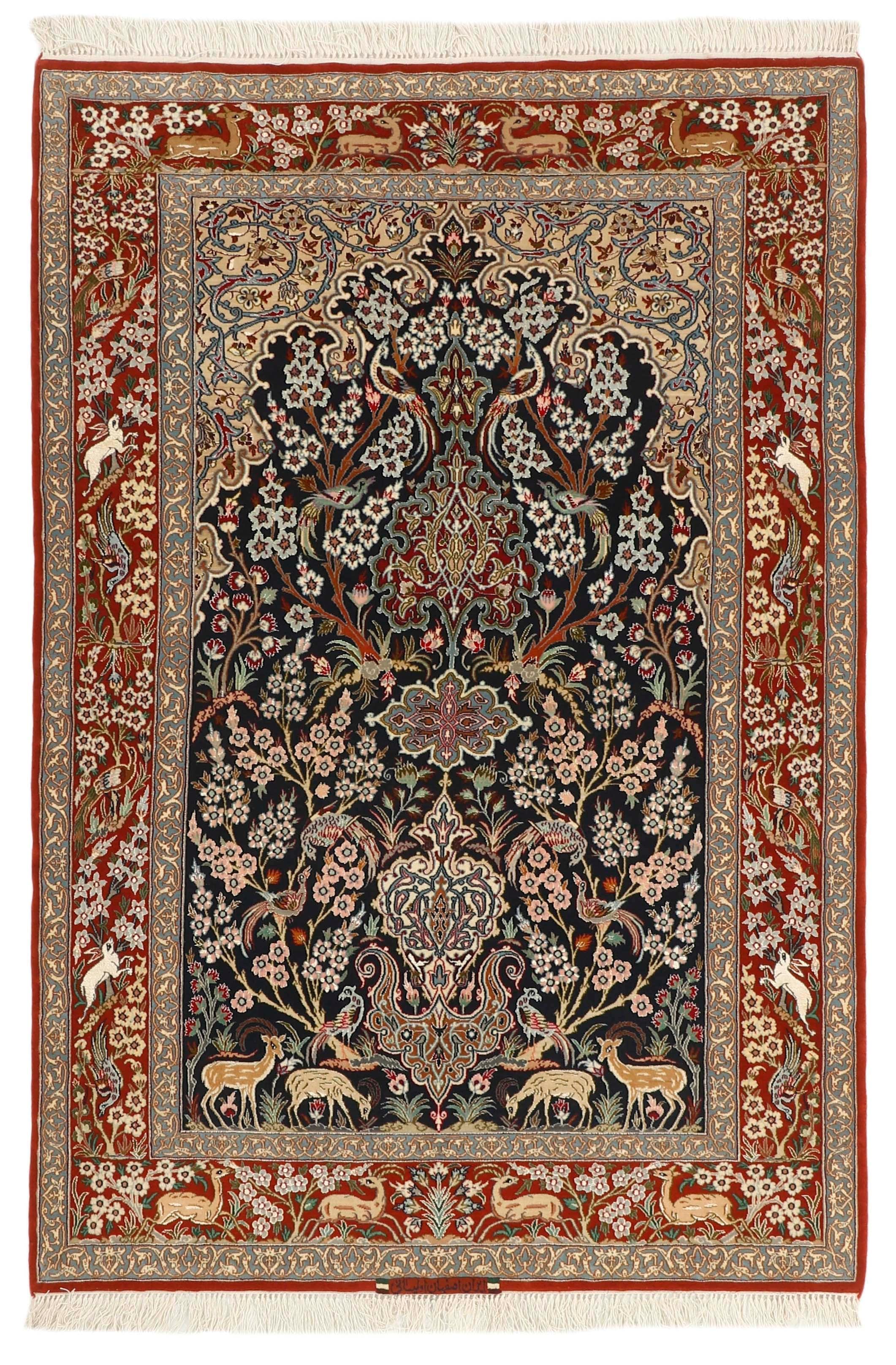 Authentic persian rug with traditional pattern in red, blue, green, beige and brown