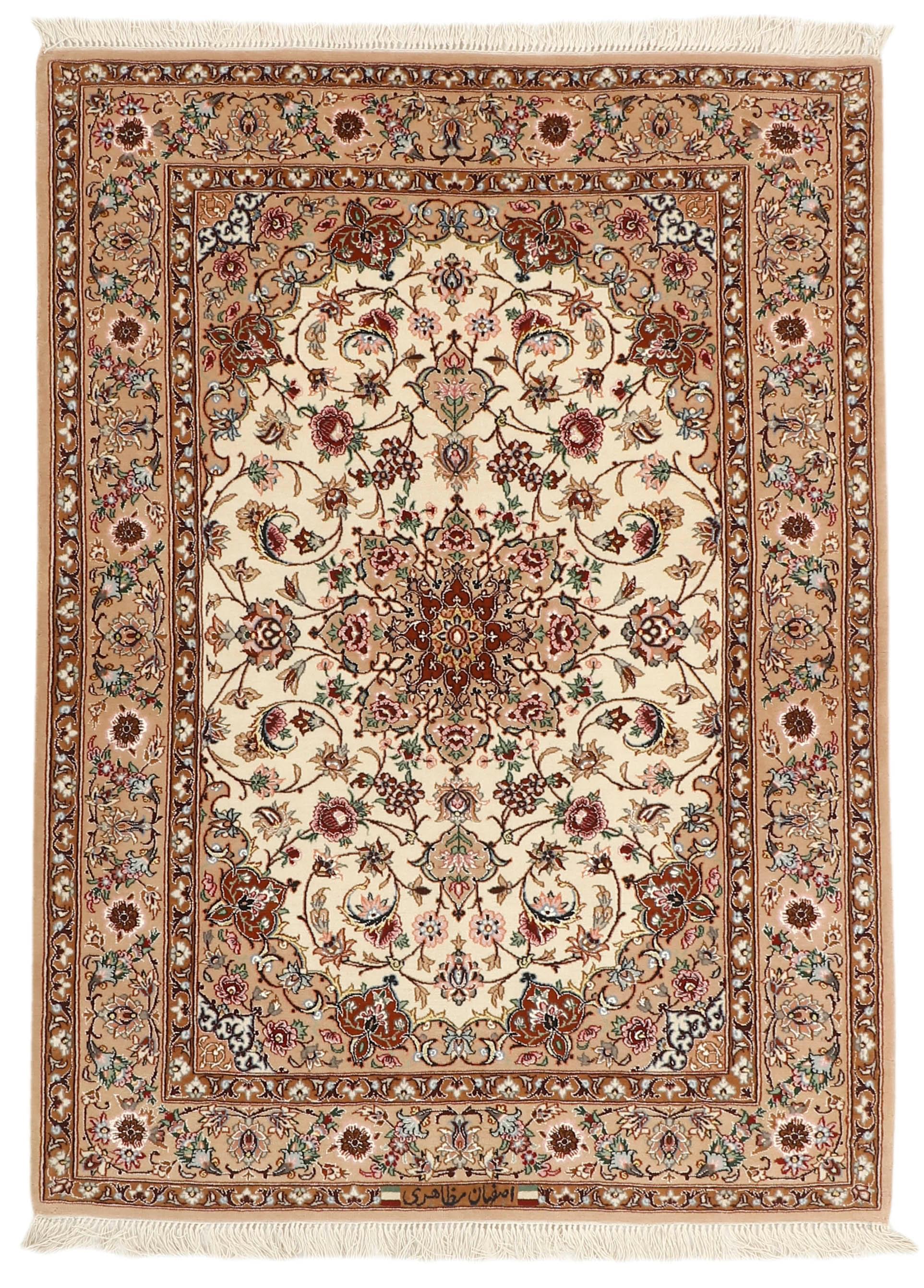 Authentic persian rug with traditional pattern in red, blue and beige