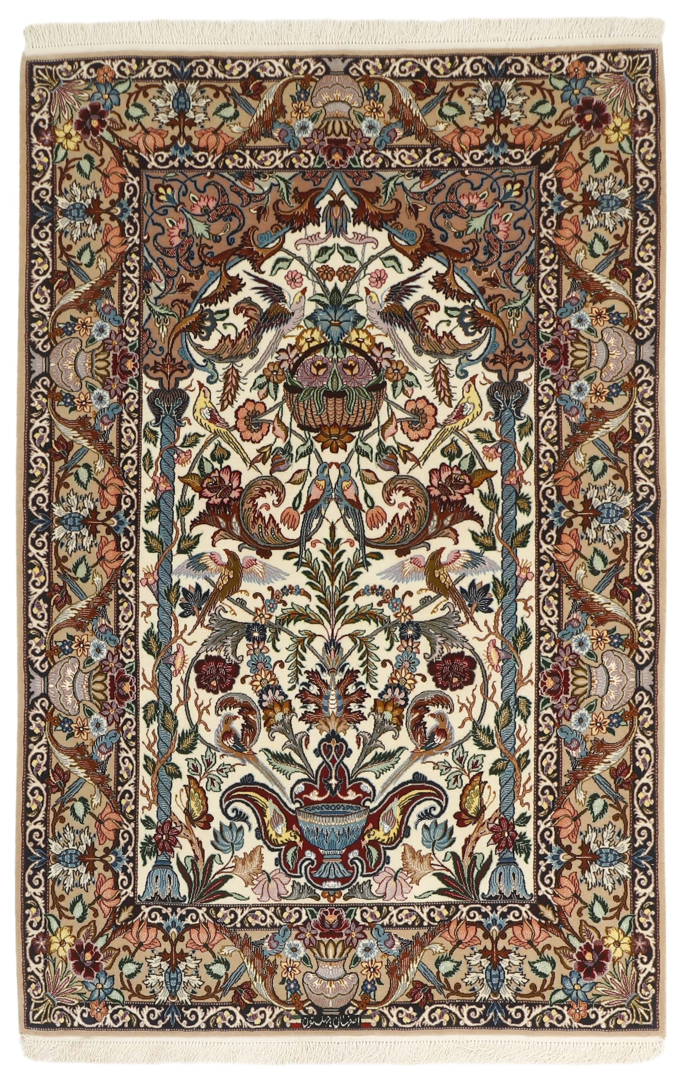 Authentic persian rug with traditional pattern in red, blue and beige