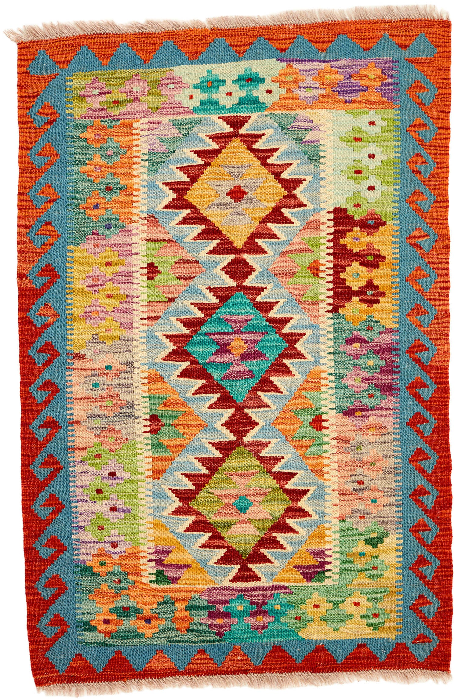 Authentic Persian Kilim flatweave rug with traditional multicolour pattern