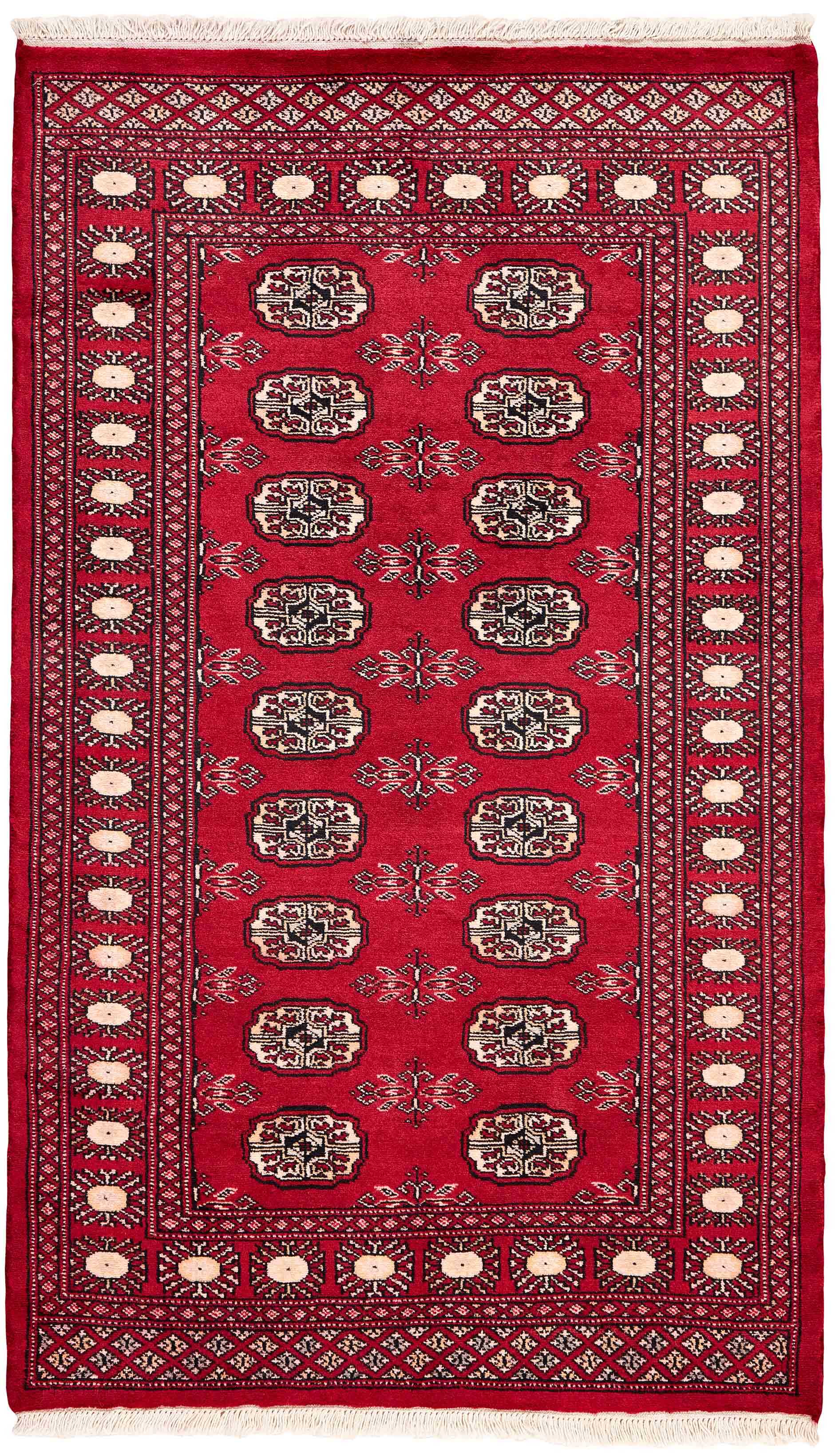 red oriental rug with traditional pattern