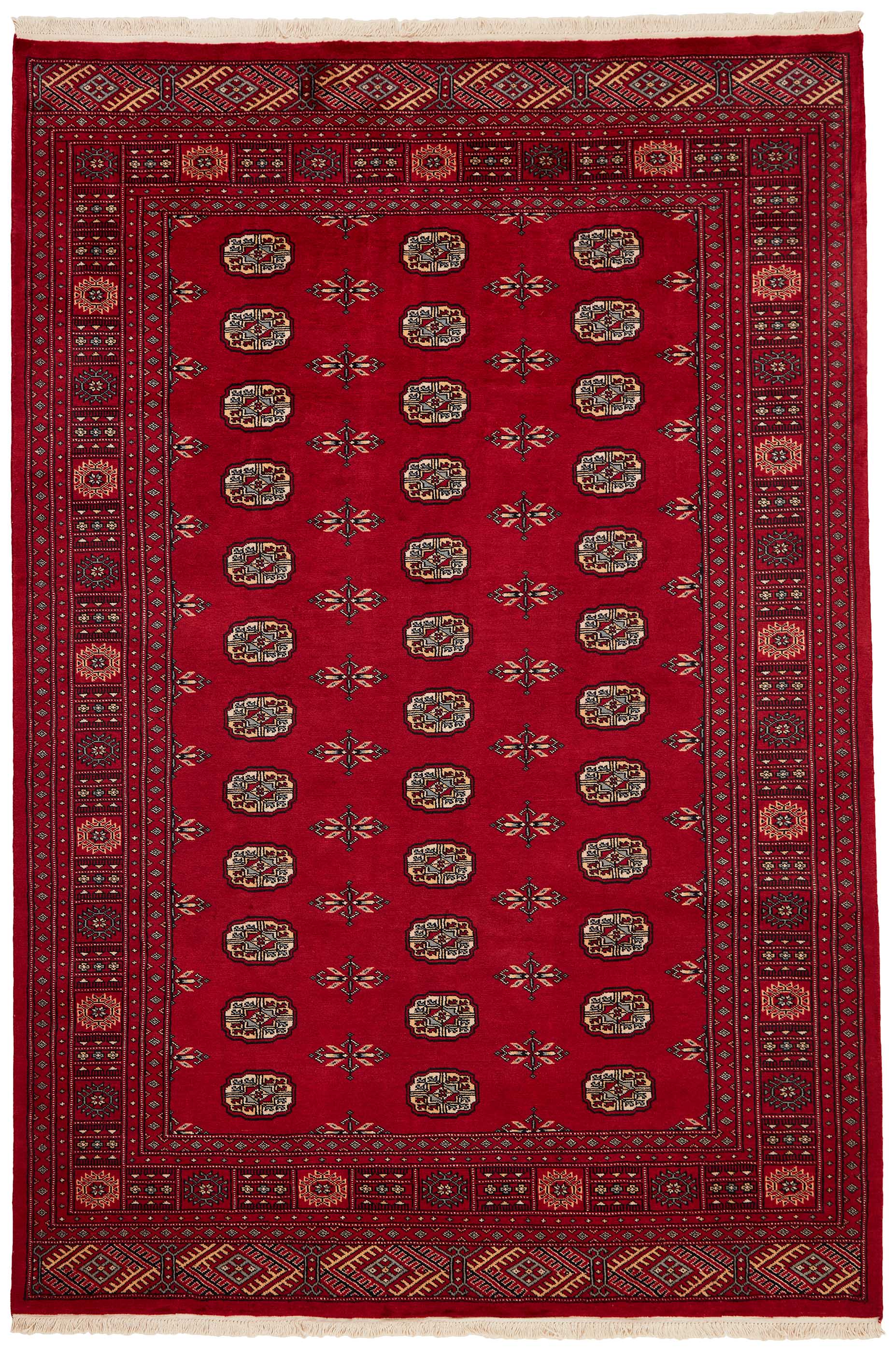 red oriental rug with traditional pattern