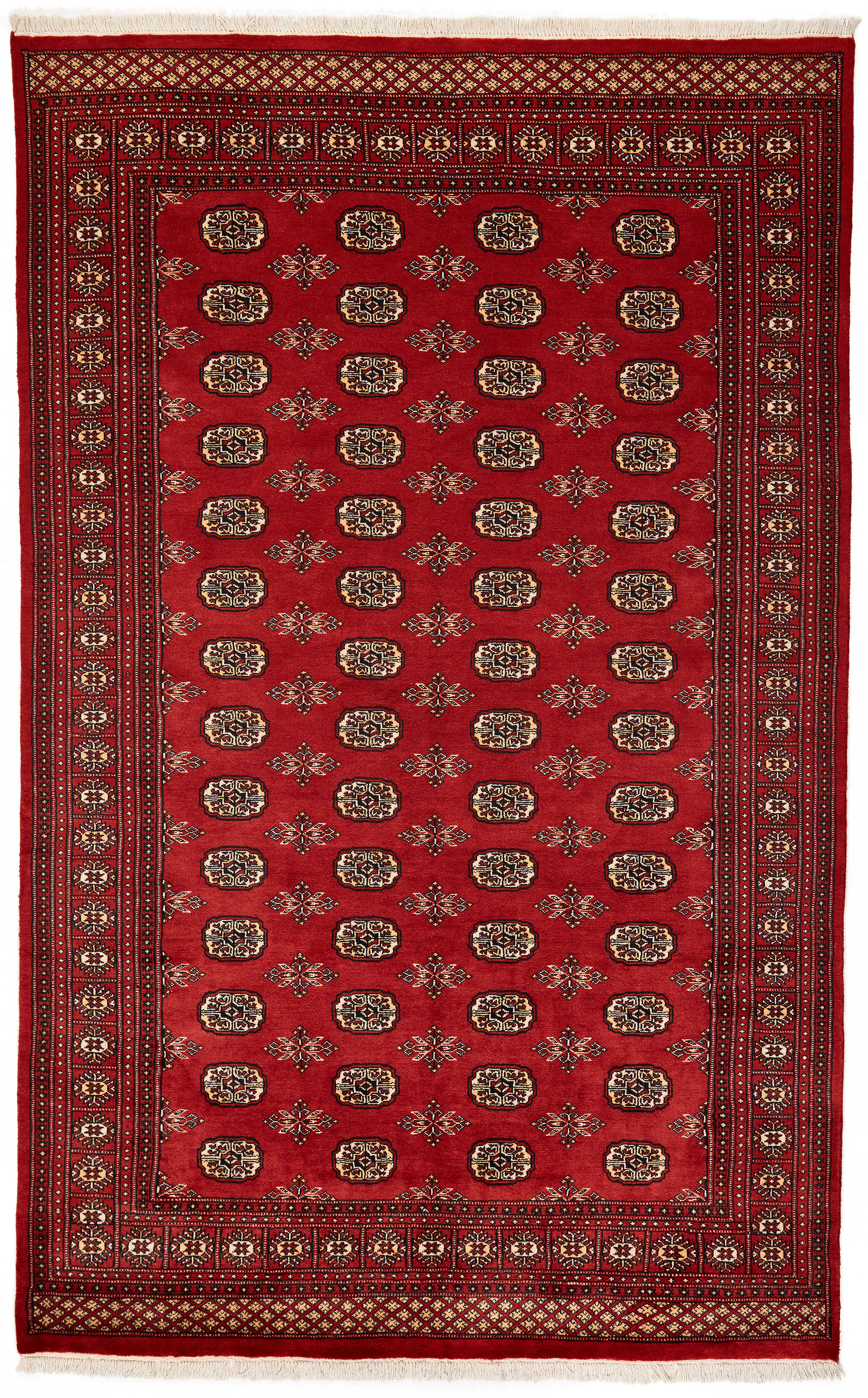 red oriental rug with traditional pattern