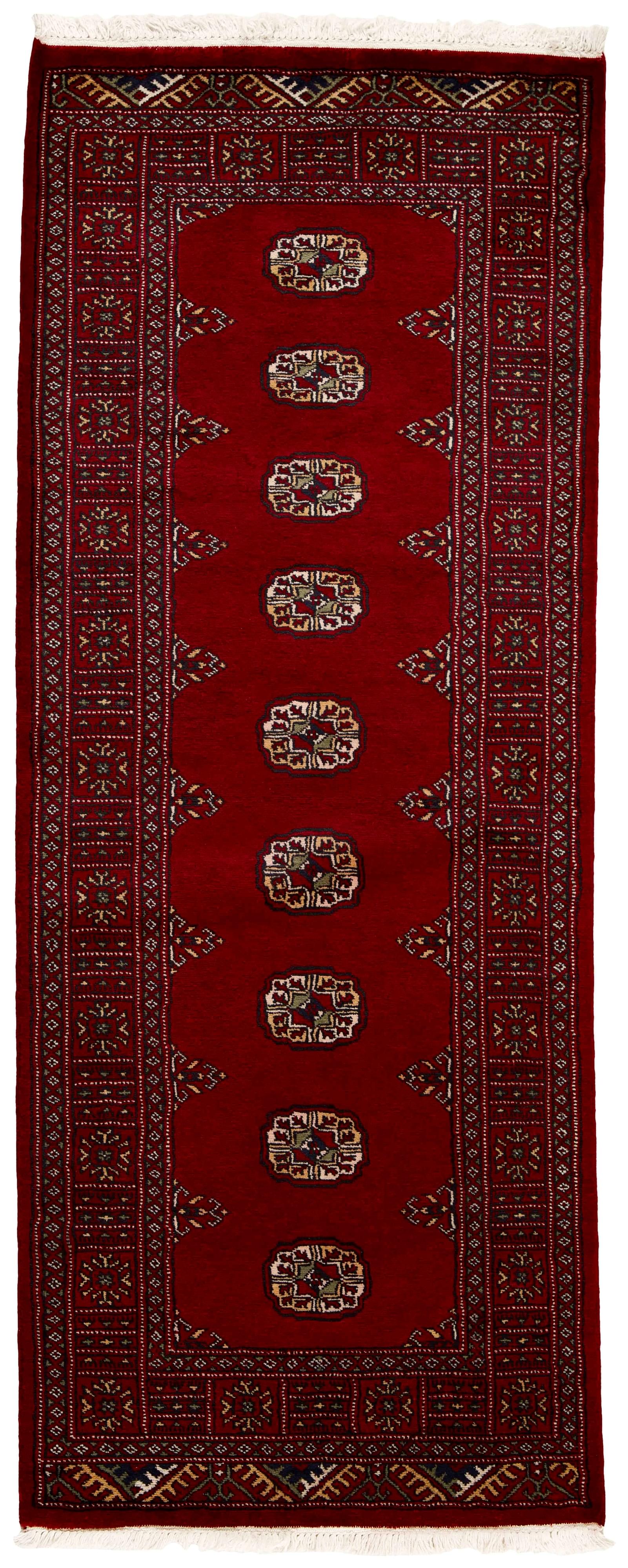 red oriental runner with traditional gul pattern