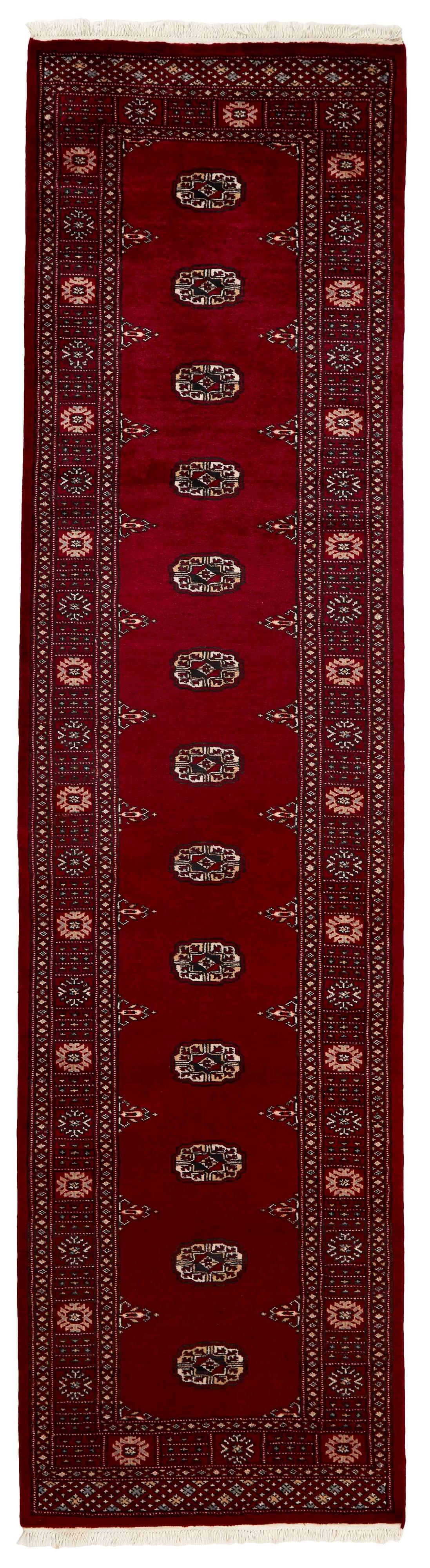 red oriental runner with traditional gul pattern