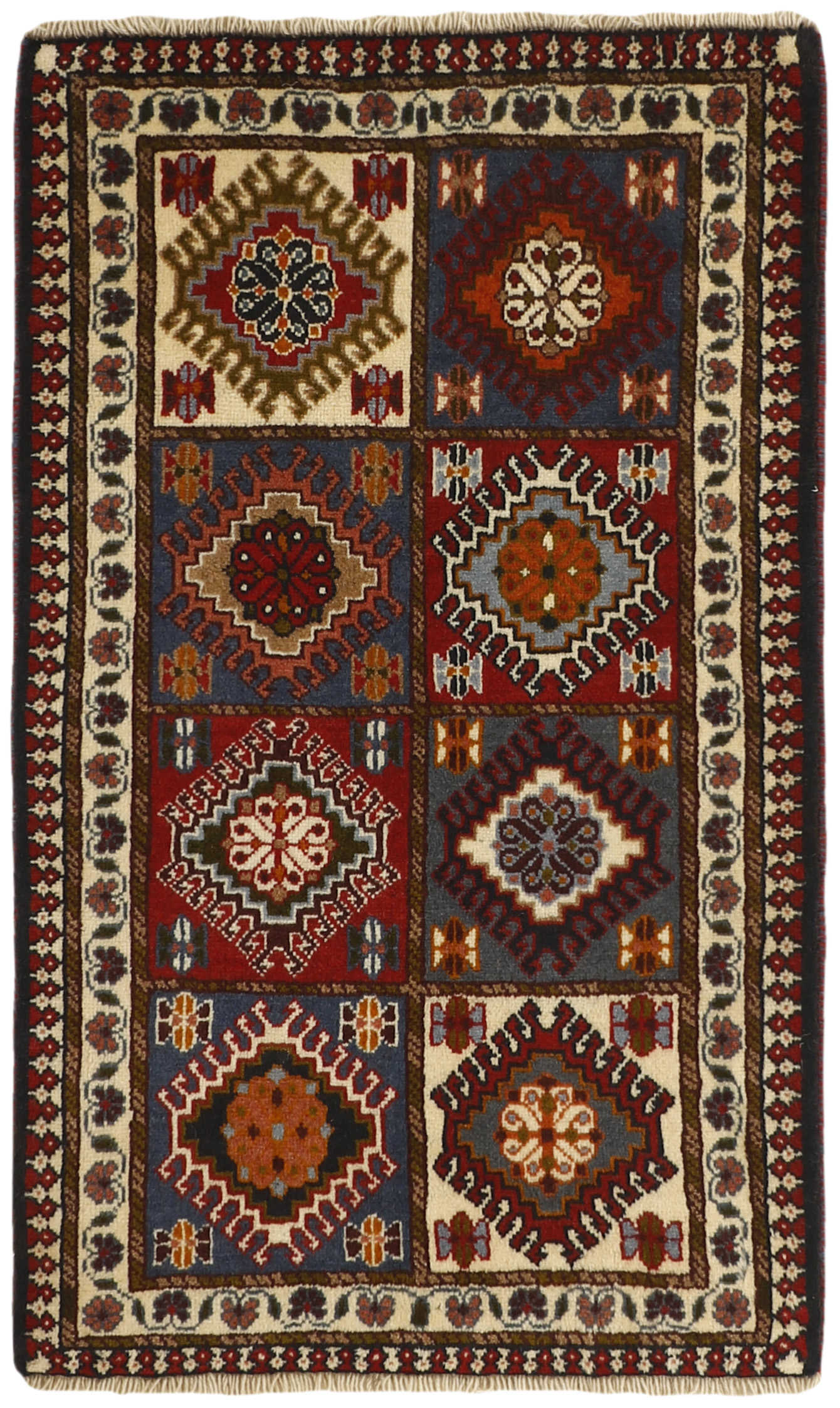 authentic persian rug with a traditional design in multicolour