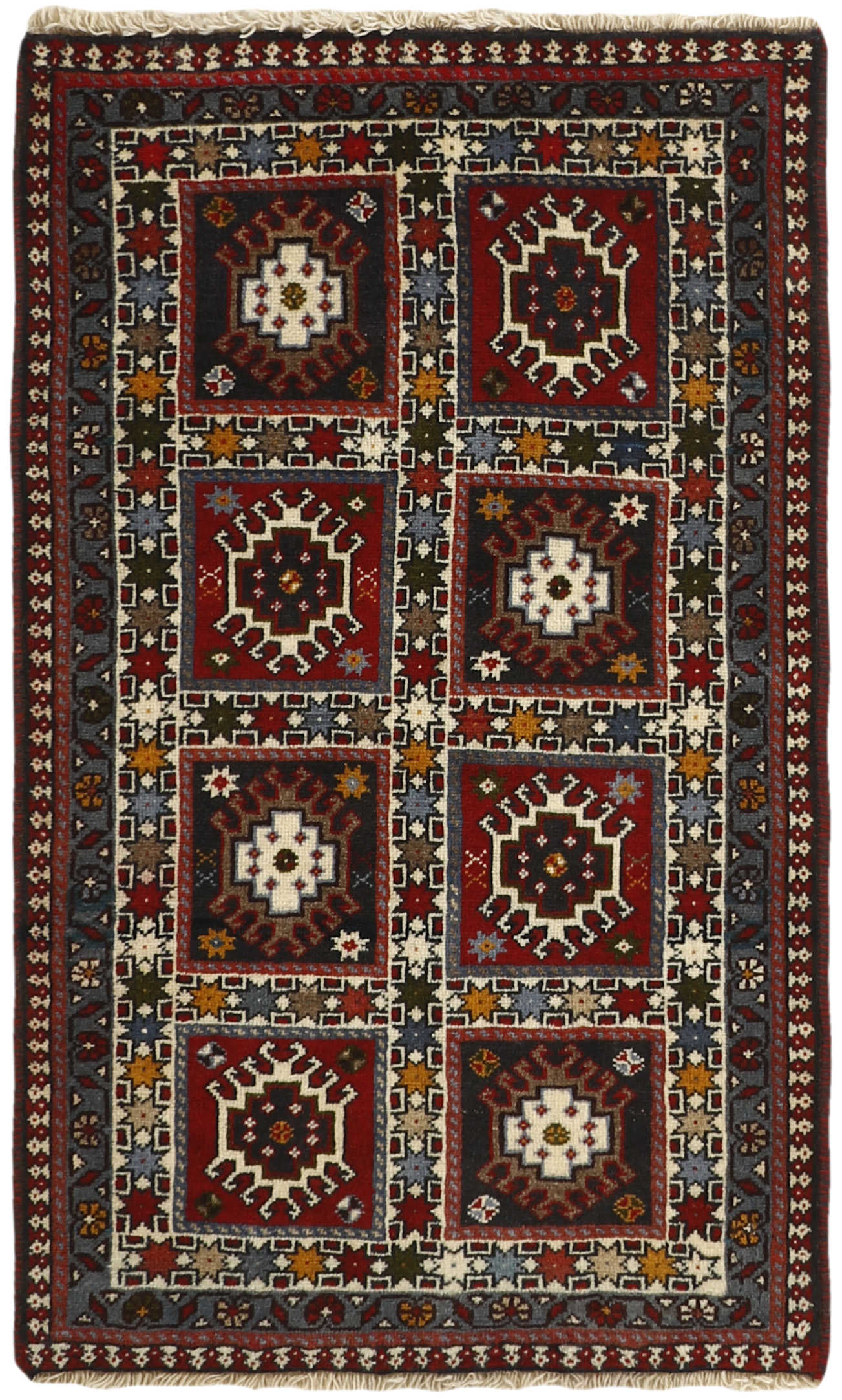 authentic persian rug with a traditional design in multicolour