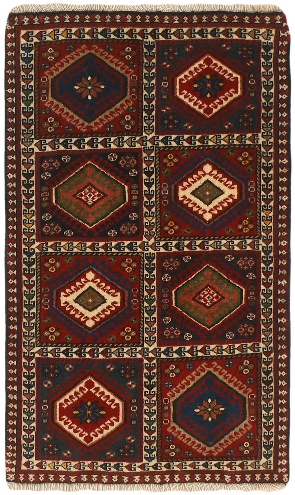 authentic persian rug with a traditional design in multicolour