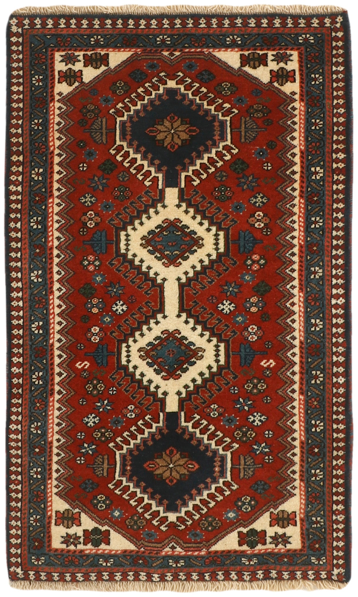 red authentic persian rug with a traditional design