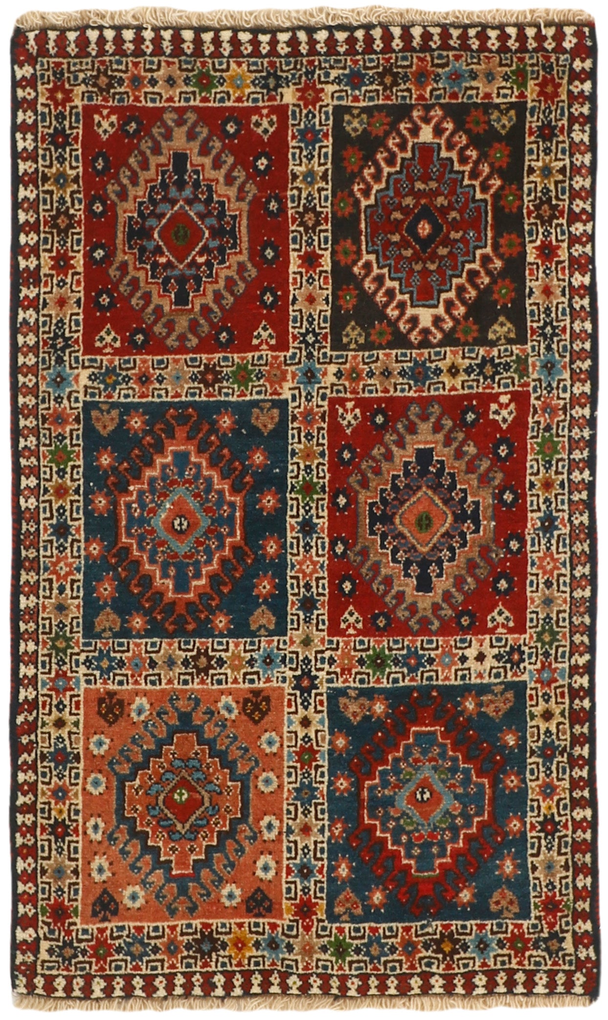 authentic persian rug with a traditional design in multicolour