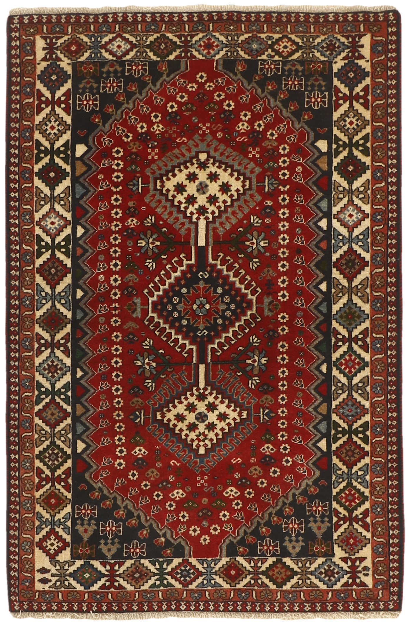 red authentic persian rug with a traditional design