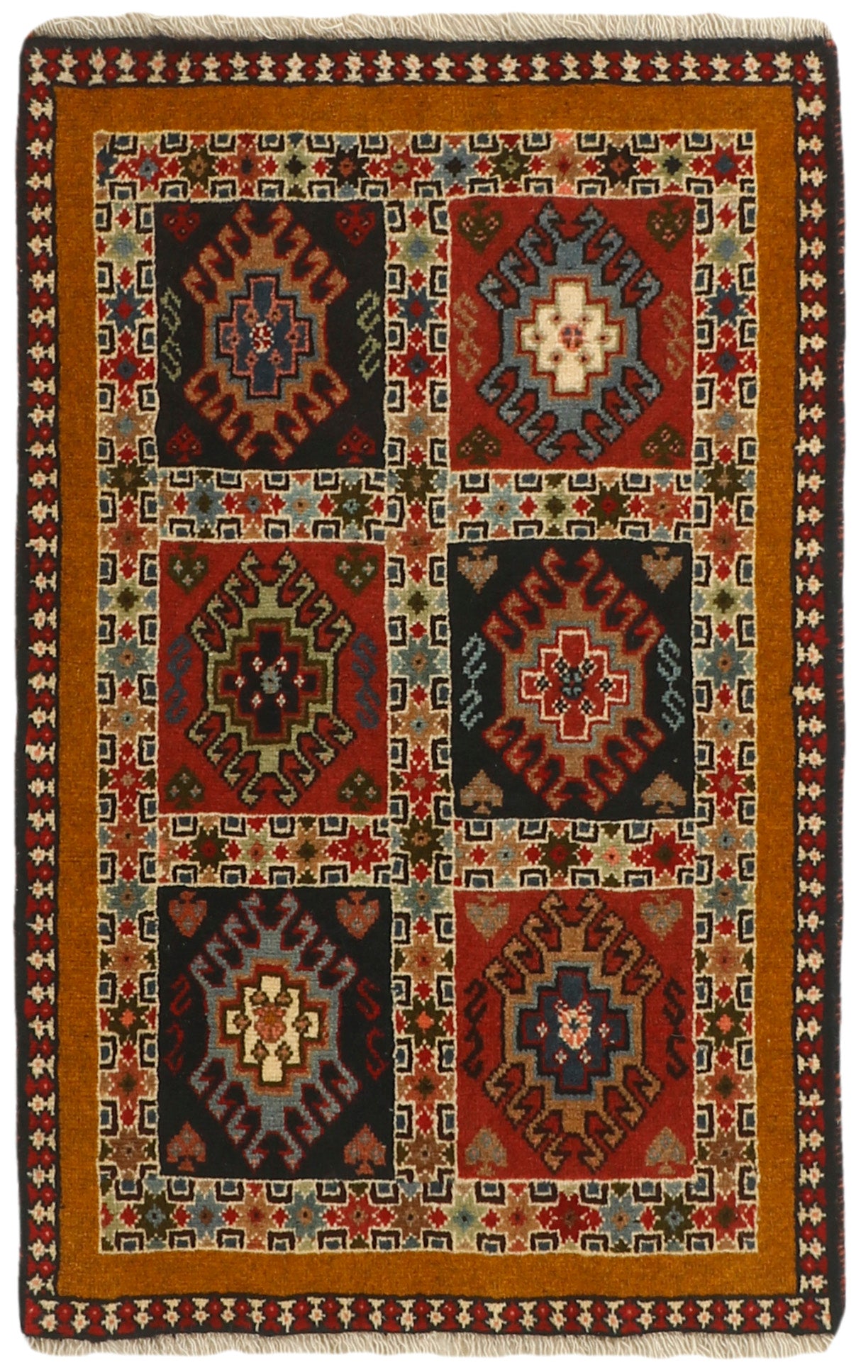 authentic persian rug with a traditional design in multicolour
