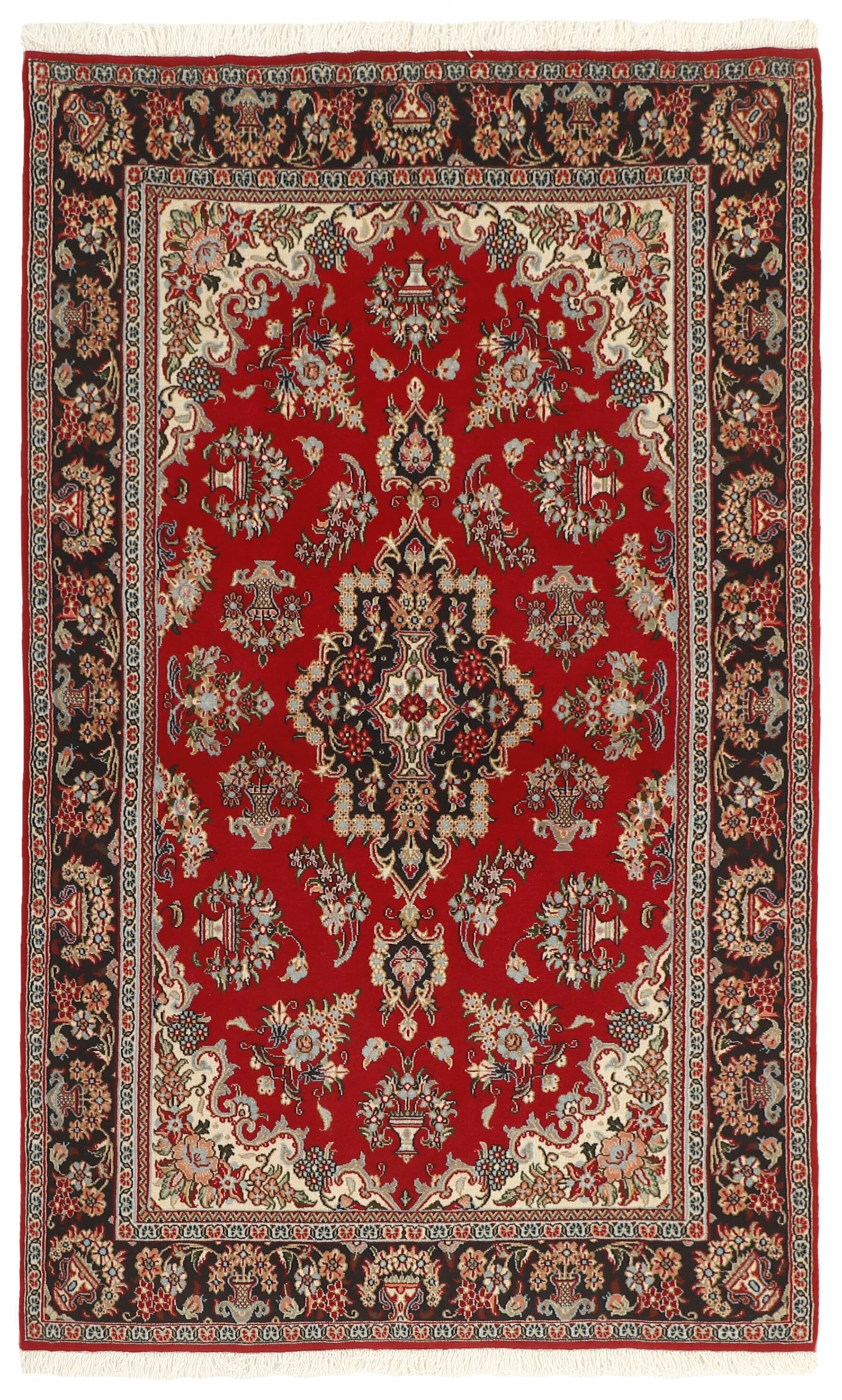 Authentic persian rug with a traditional floral design in red and beige