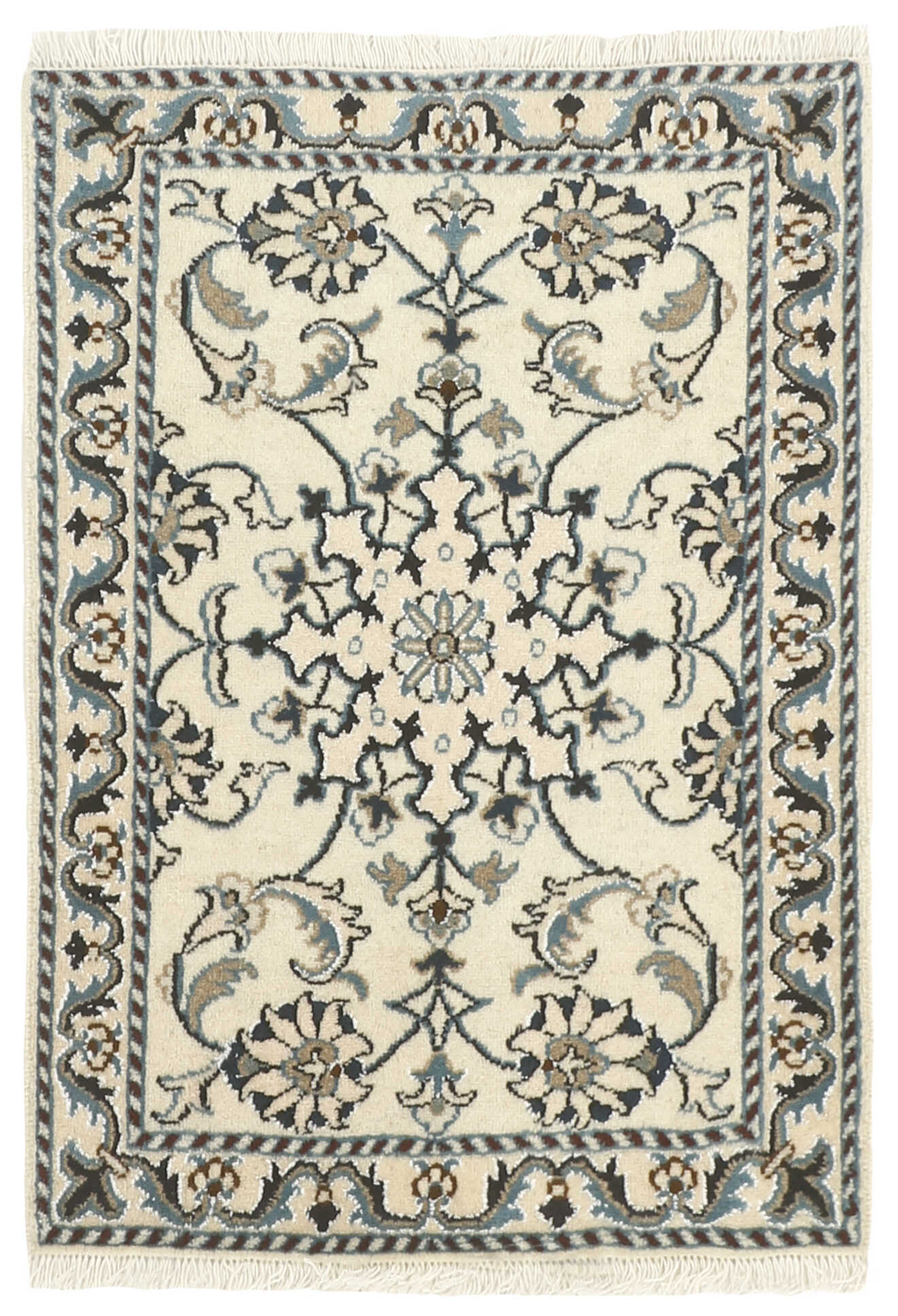Authentic persian rug with a traditional floral design in beige and blue