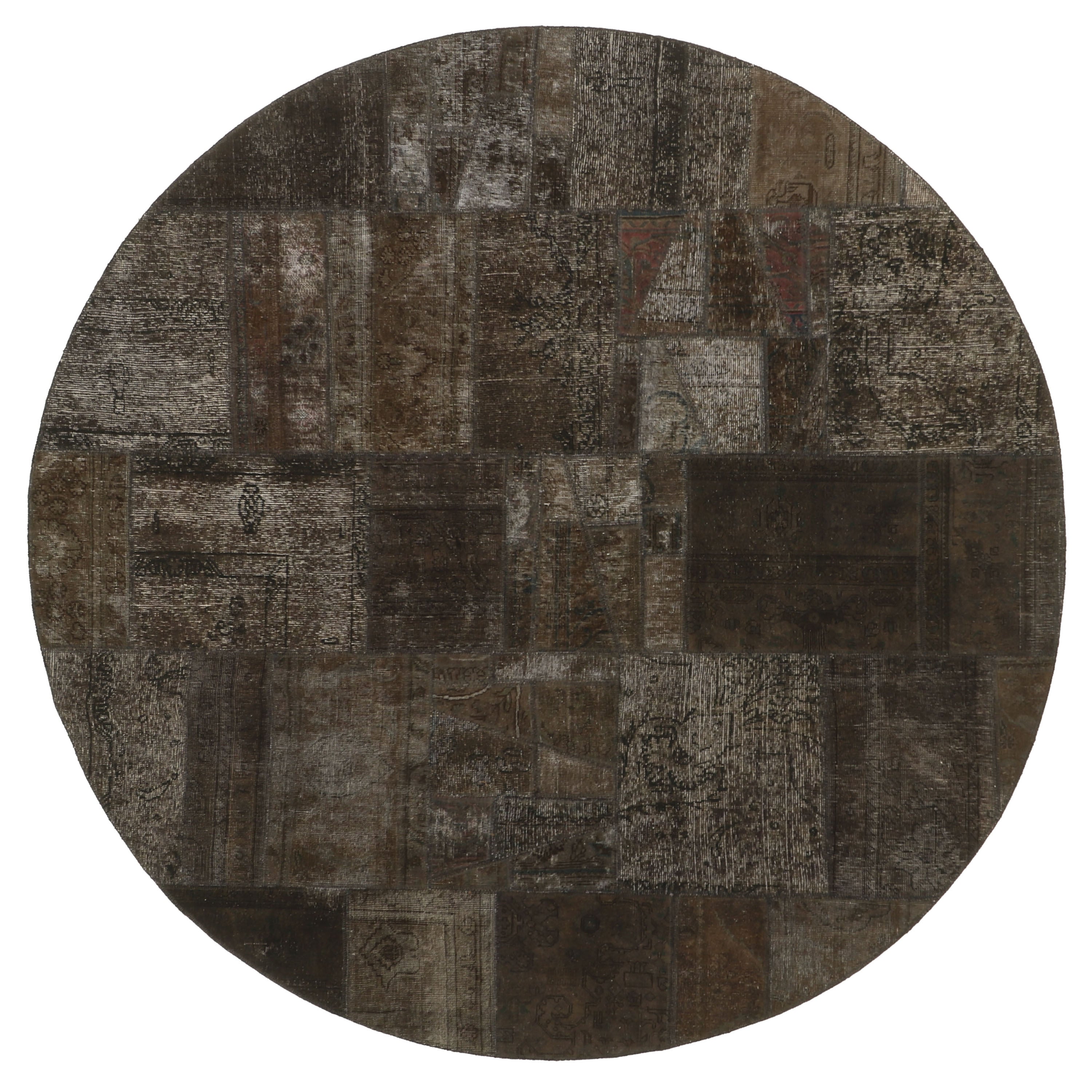 Authentic brown patchwork persian circle rug