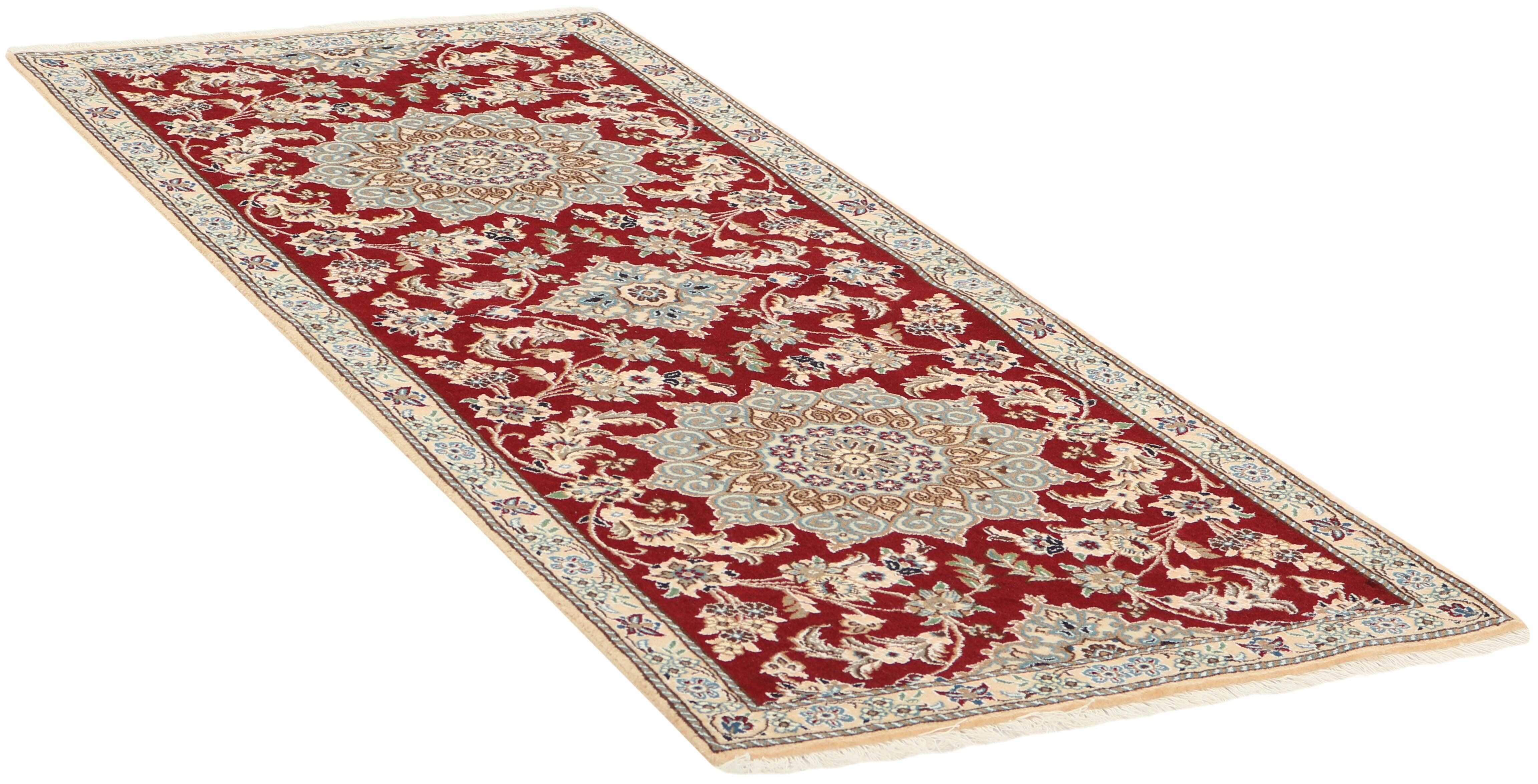 Authentic oriental runner with traditional floral design in red