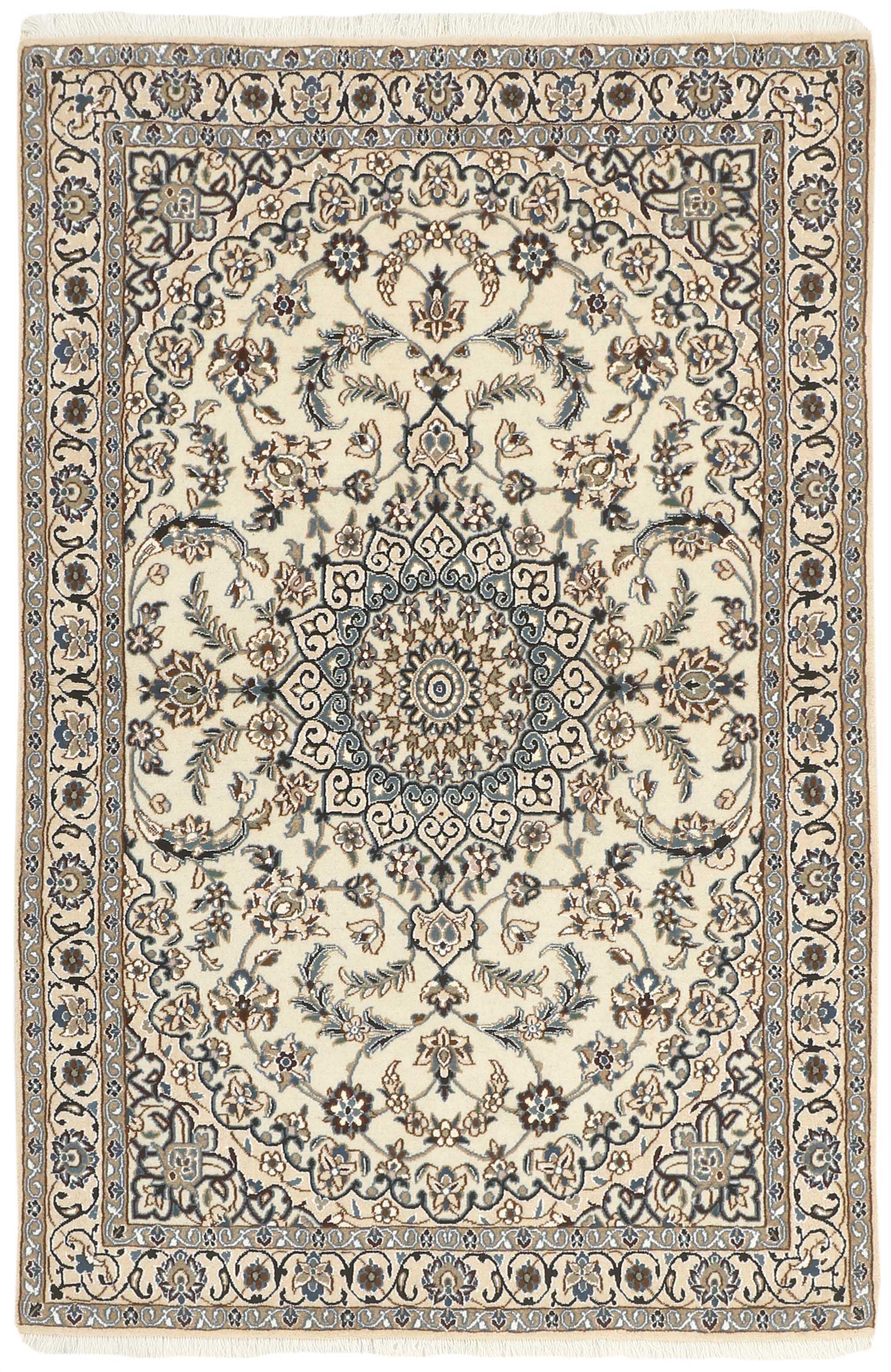 Authentic oriental rug with traditional floral design in beige