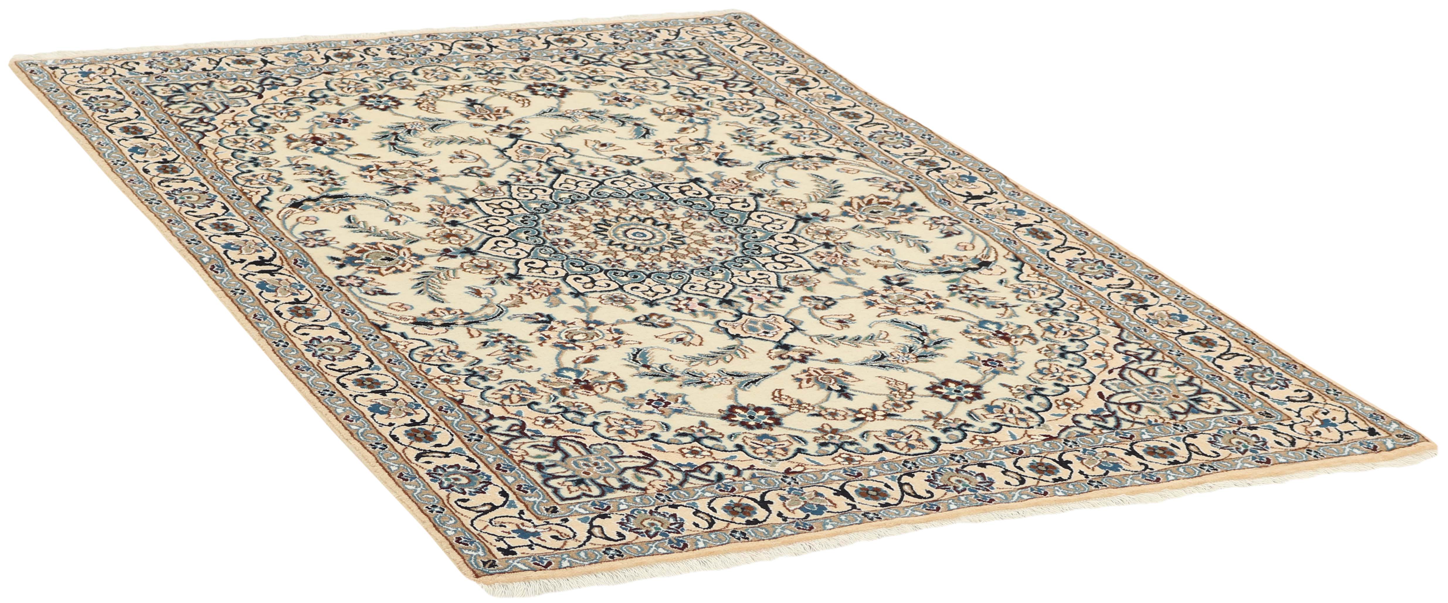 Authentic oriental rug with traditional floral design in beige