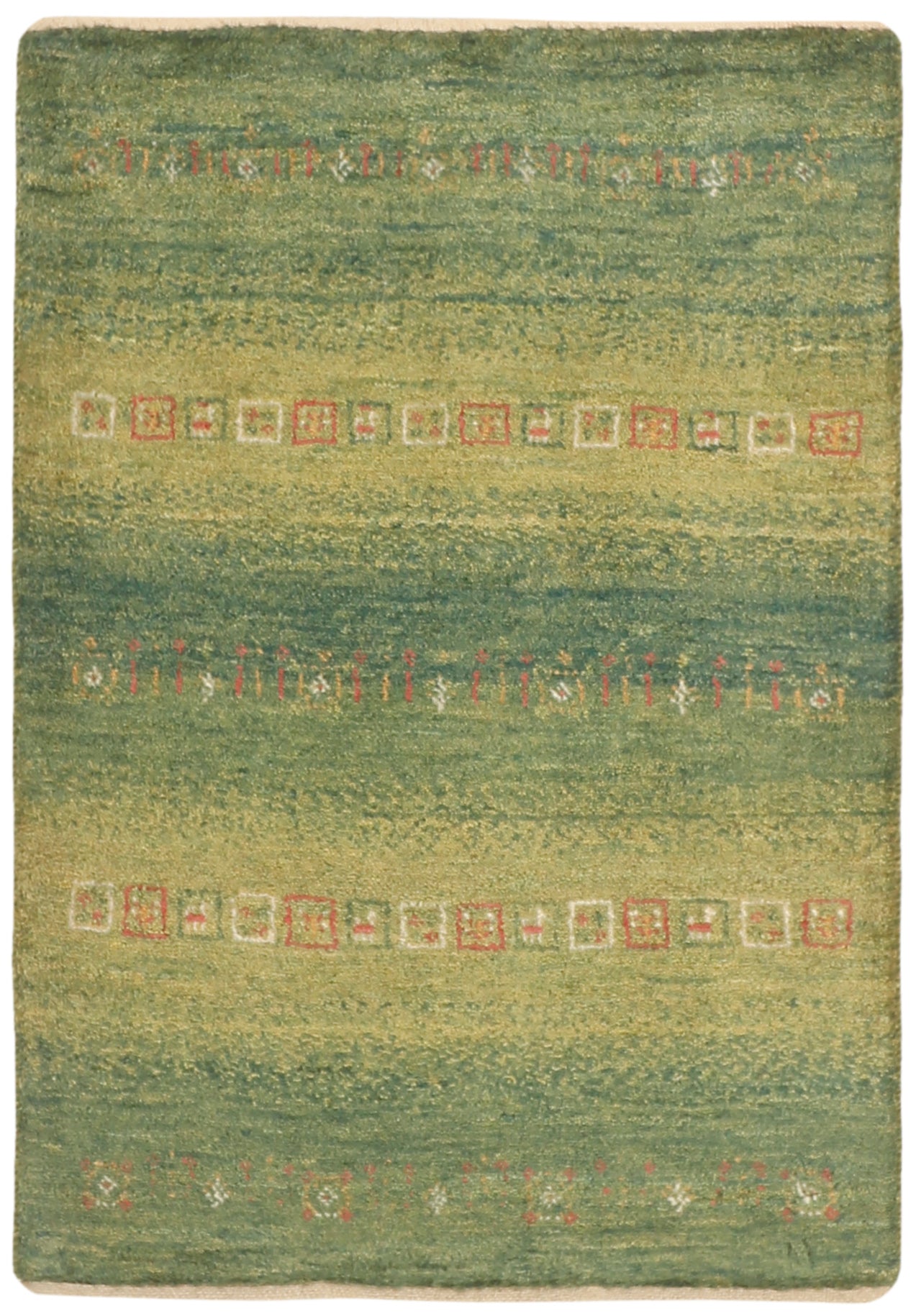 Authentic Persian wool rug with a green geometric design