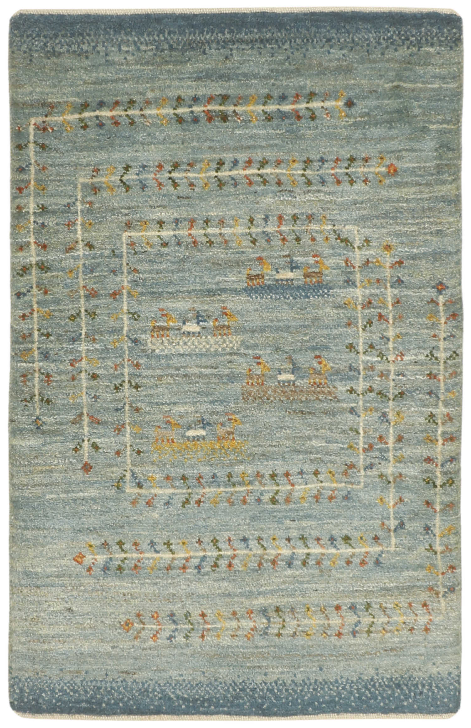 Authentic Persian wool rug with a blue geometric design