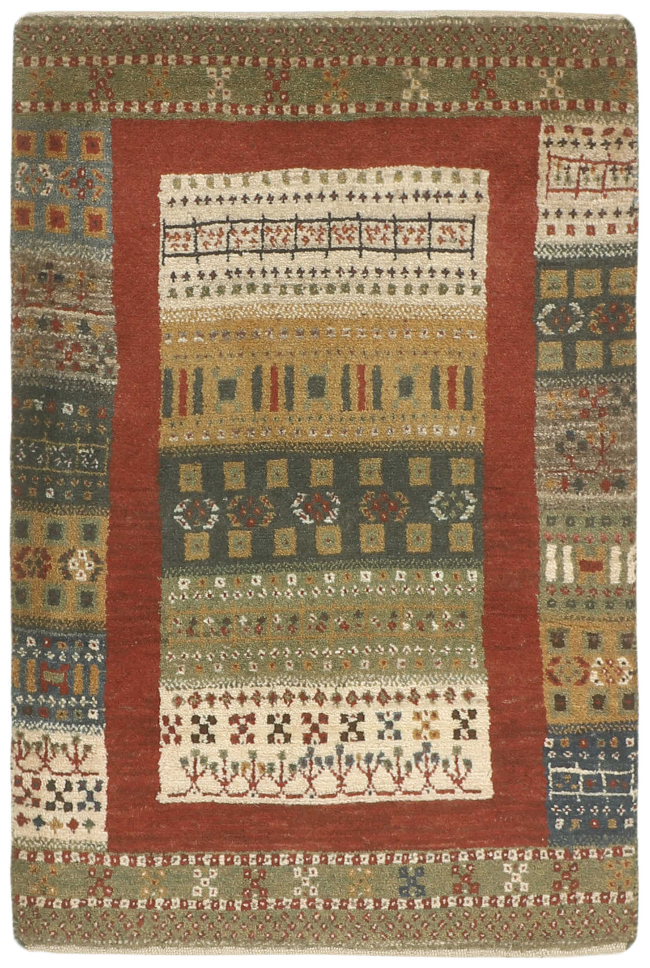 Authentic Persian wool rug with geometric design in beige