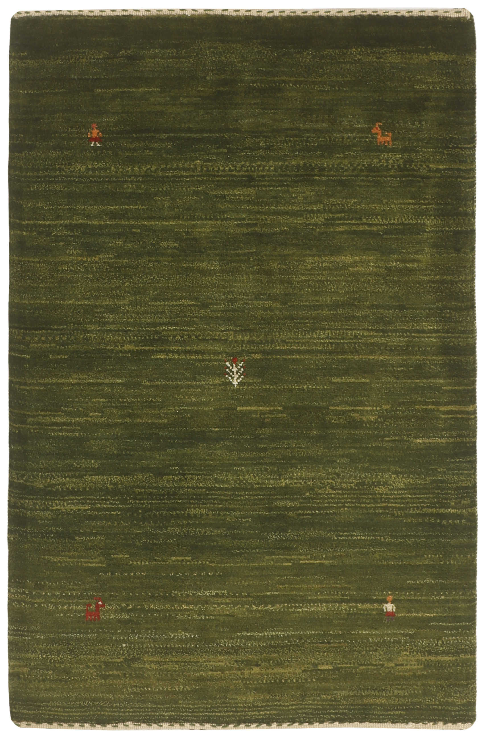 Authentic Persian wool rug with a green geometric design
