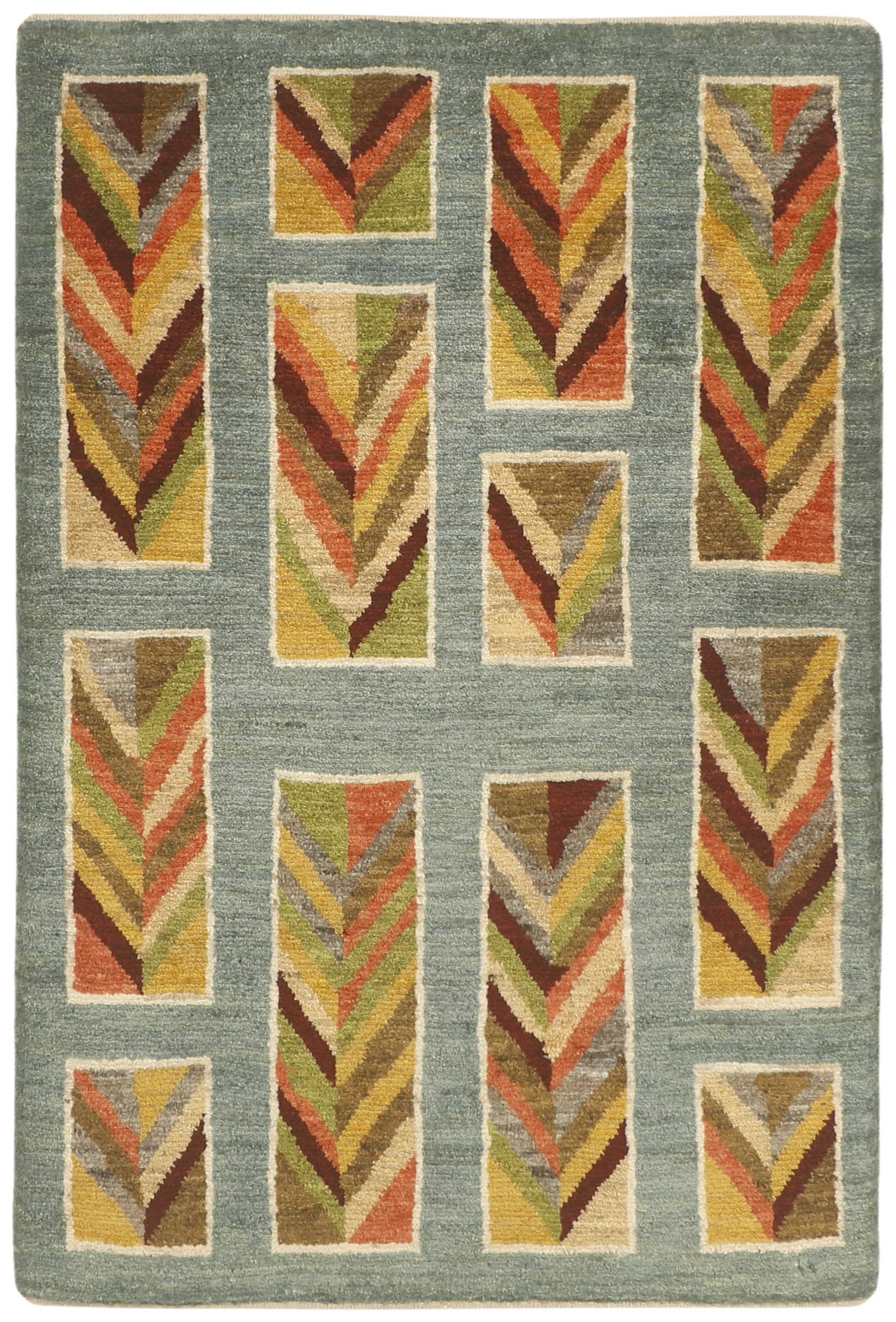 Authentic Persian wool rug with a multicolour geometric design