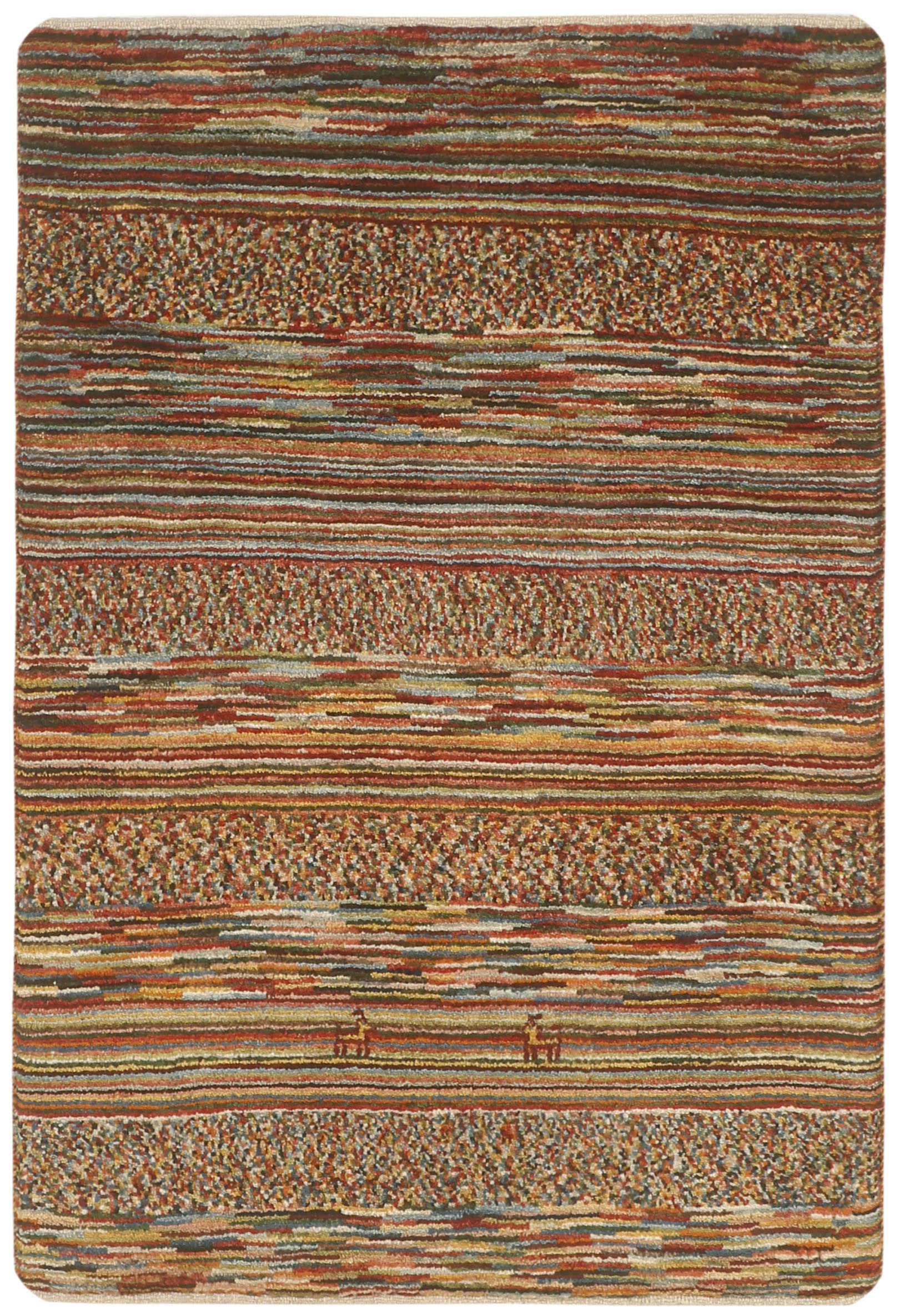 Authentic Persian wool rug with a multicolour geometric design