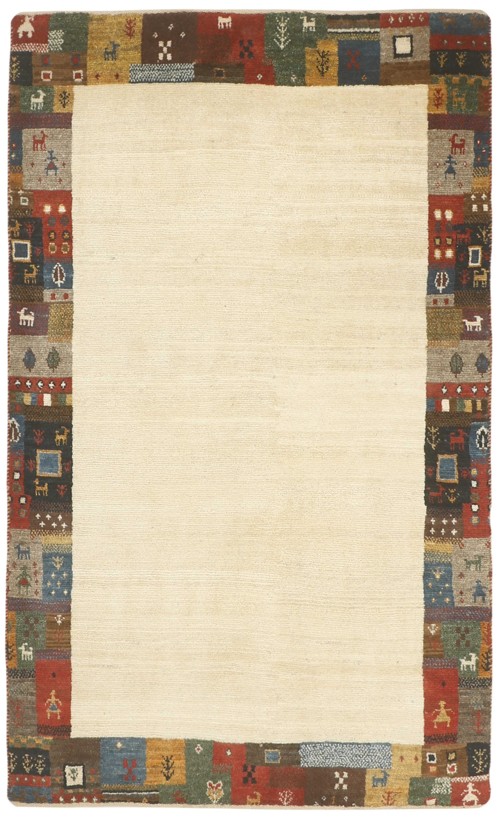 Authentic Persian wool rug with a multicolour geometric design